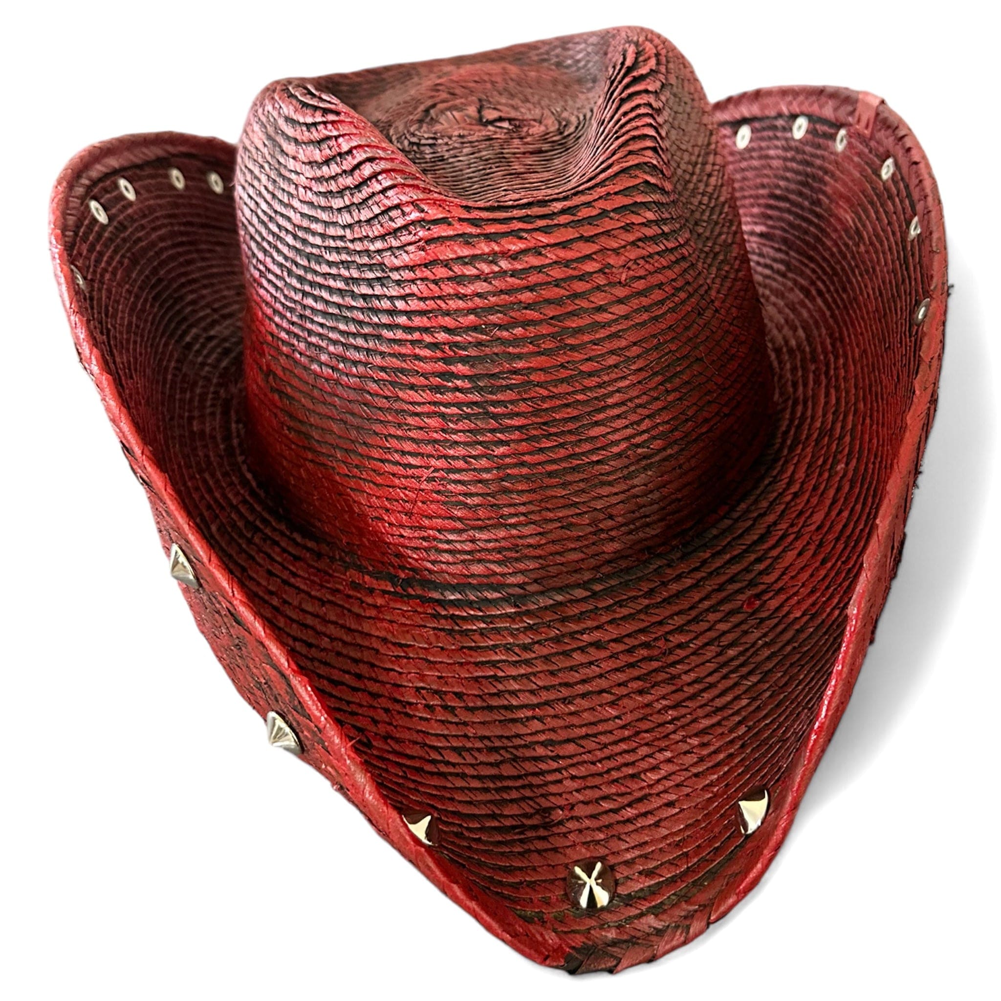 Wornstar Custom Rocker Cowboy Hat - Black Cherry Red with Cone Studs