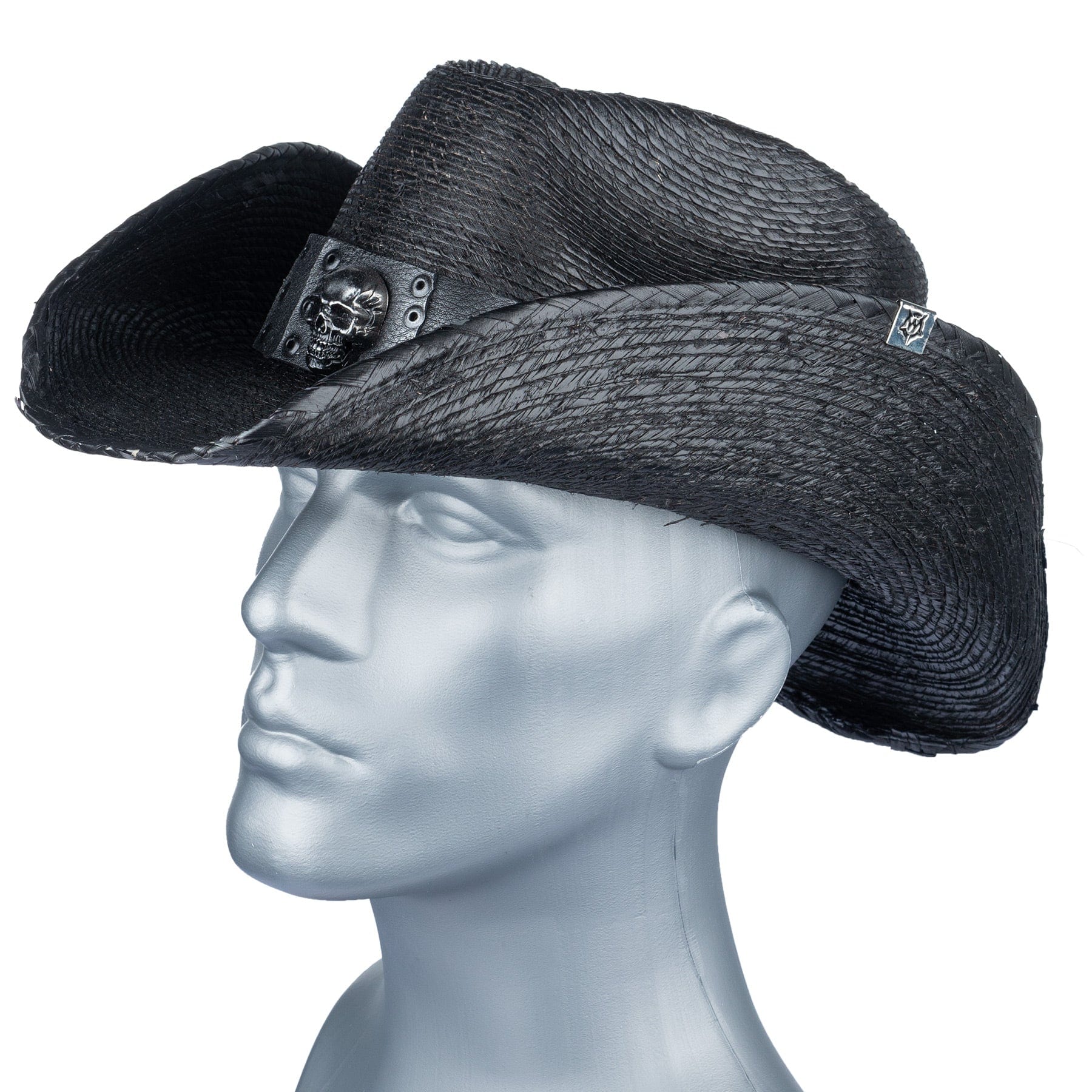 Custom Chop Shop Accessory Wornstar Custom Rocker Hat - Black Leather Hat Band with Skull