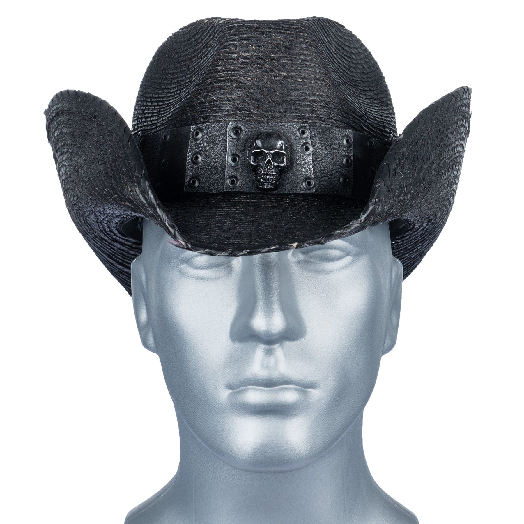 Custom Chop Shop Accessory Wornstar Custom Rocker Hat - Black Leather Hat Band with Skull