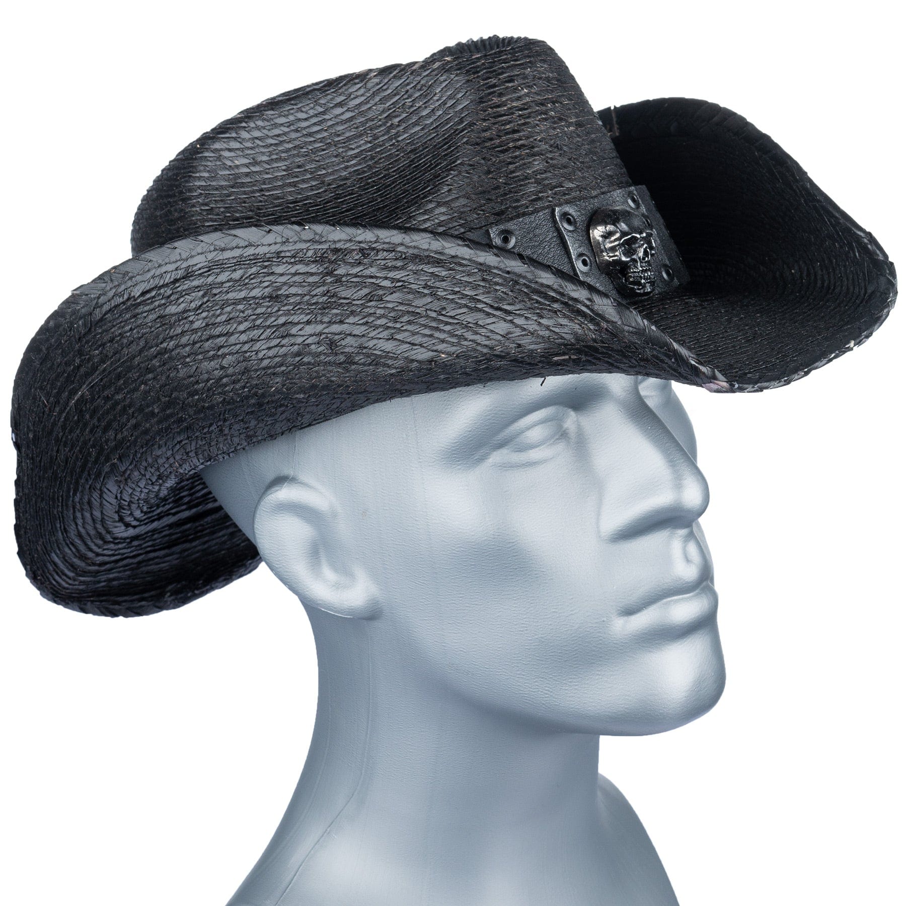 Custom Chop Shop Accessory Wornstar Custom Rocker Hat - Black Leather Hat Band with Skull