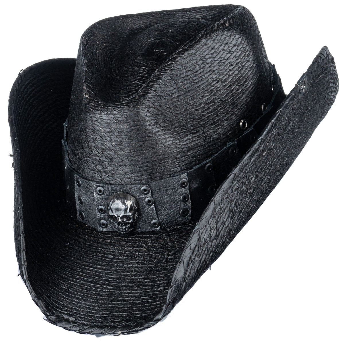 Custom Chop Shop Accessory Wornstar Custom Rocker Hat - Black Leather Hat Band with Skull