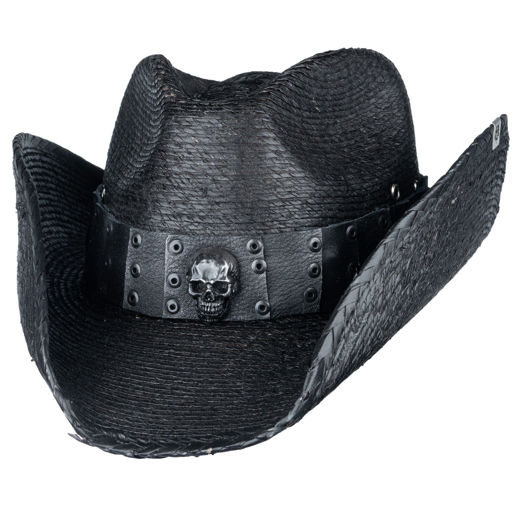 Custom Chop Shop Accessory Wornstar Custom Rocker Hat - Black Leather Hat Band with Skull