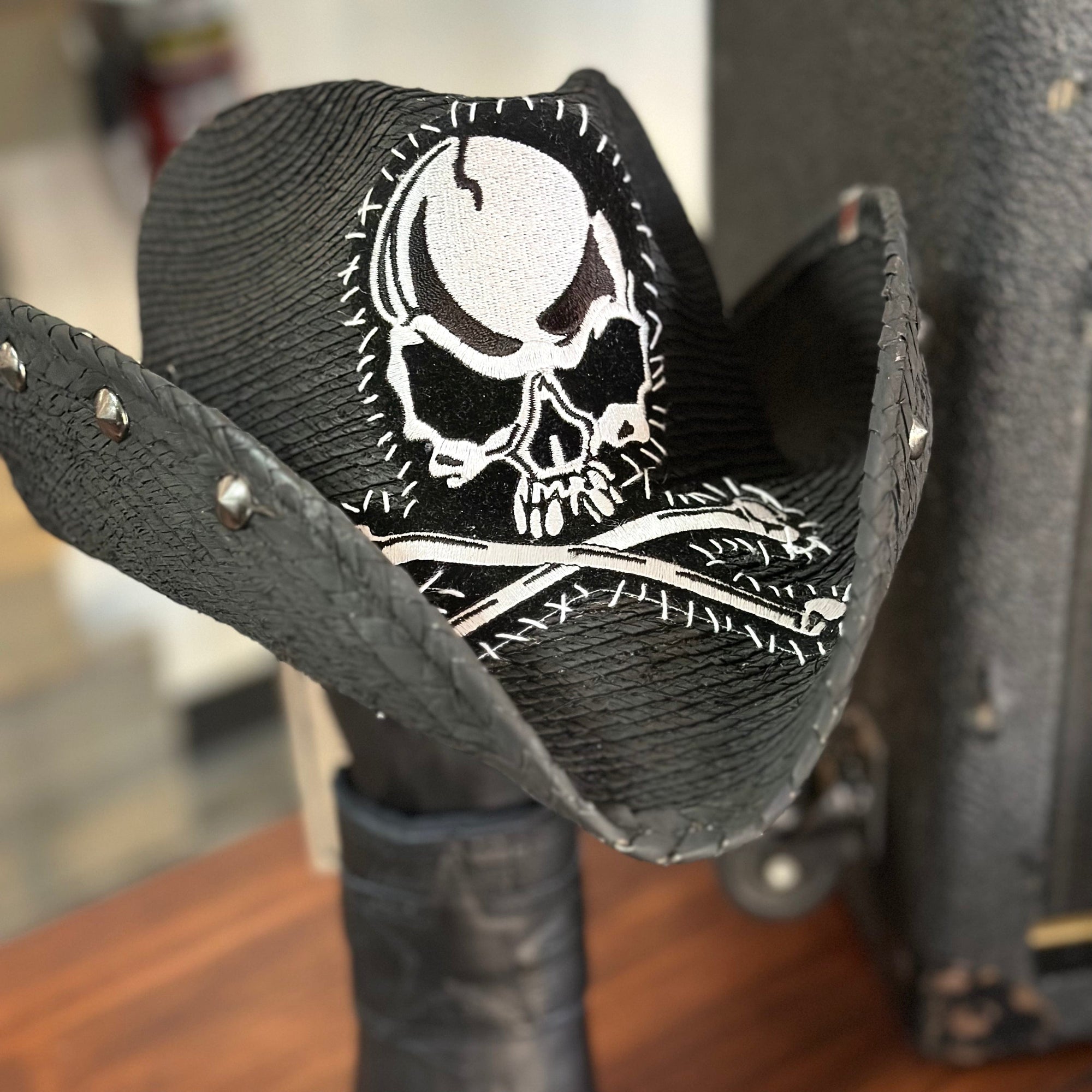 Custom Chop Shop Accessory Wornstar Custom Rocker Hat - Large Stitched Skull Patch - Ready to ship