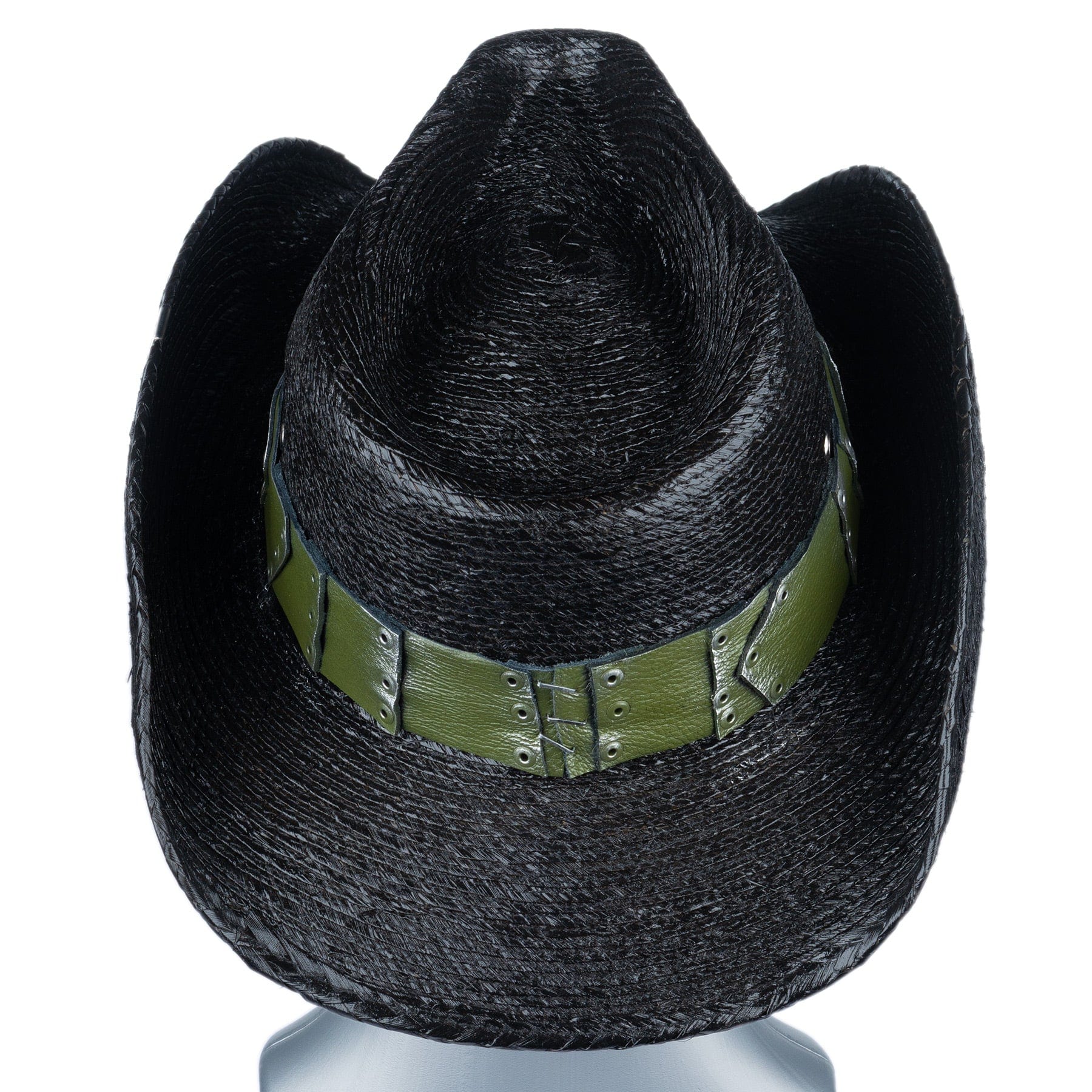 Custom Chop Shop Accessory Wornstar Custom Rocker Hat - Olive Green Leather Hat Band with Skull