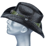 Custom Chop Shop Accessory Wornstar Custom Rocker Hat - Olive Green Leather Hat Band with Skull