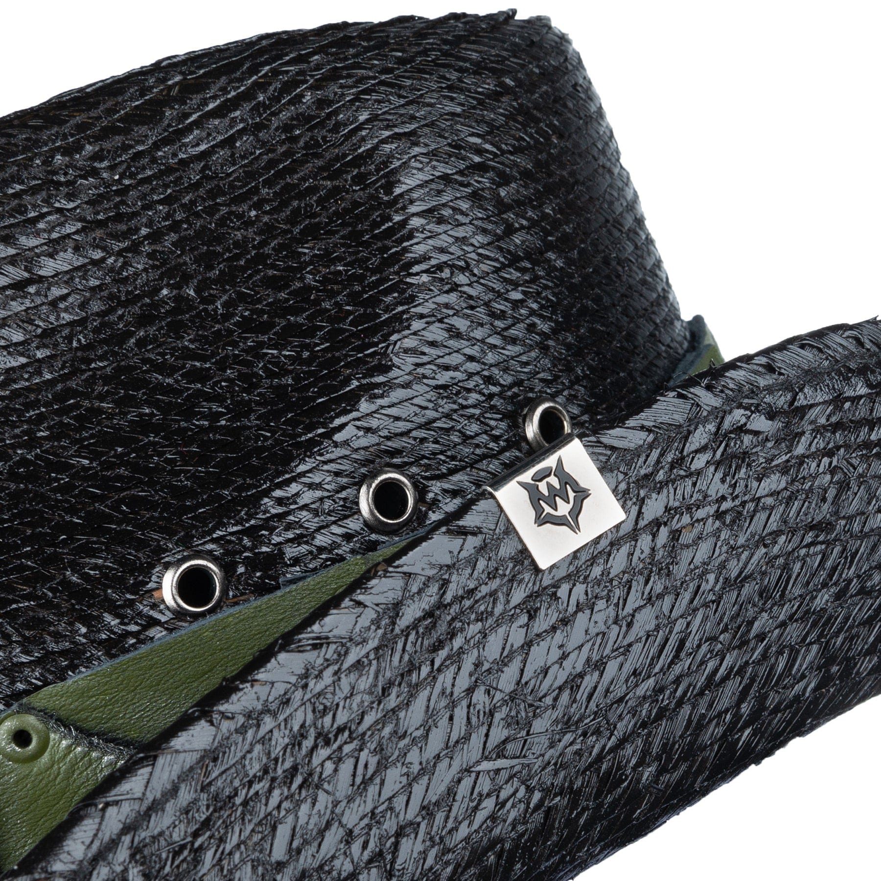 Custom Chop Shop Accessory Wornstar Custom Rocker Hat - Olive Green Leather Hat Band with Skull