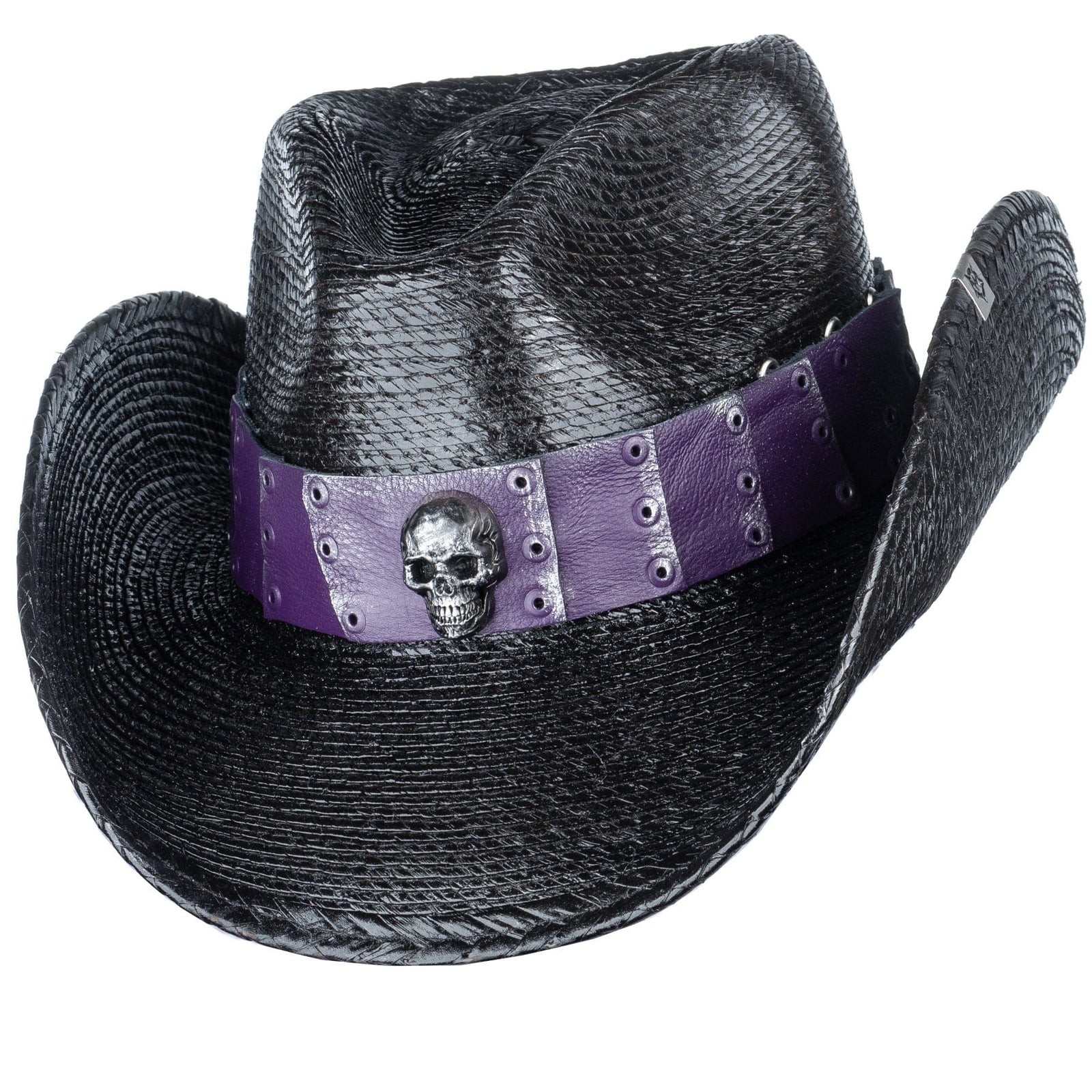 Custom Chop Shop Accessory Wornstar Custom Rocker Hat - Purple Leather Hat Band with Skull