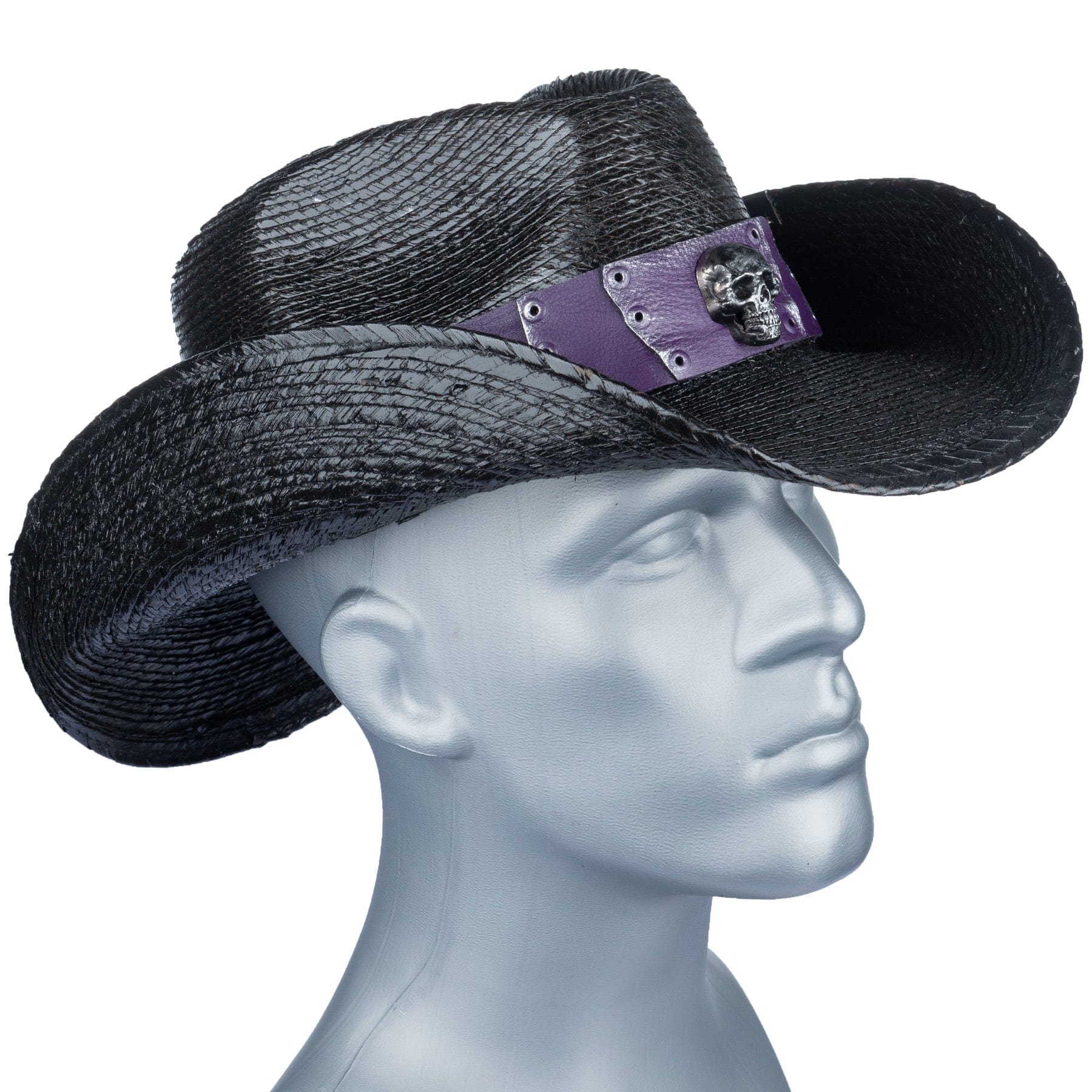 Custom Chop Shop Accessory Wornstar Custom Rocker Hat - Purple Leather Hat Band with Skull