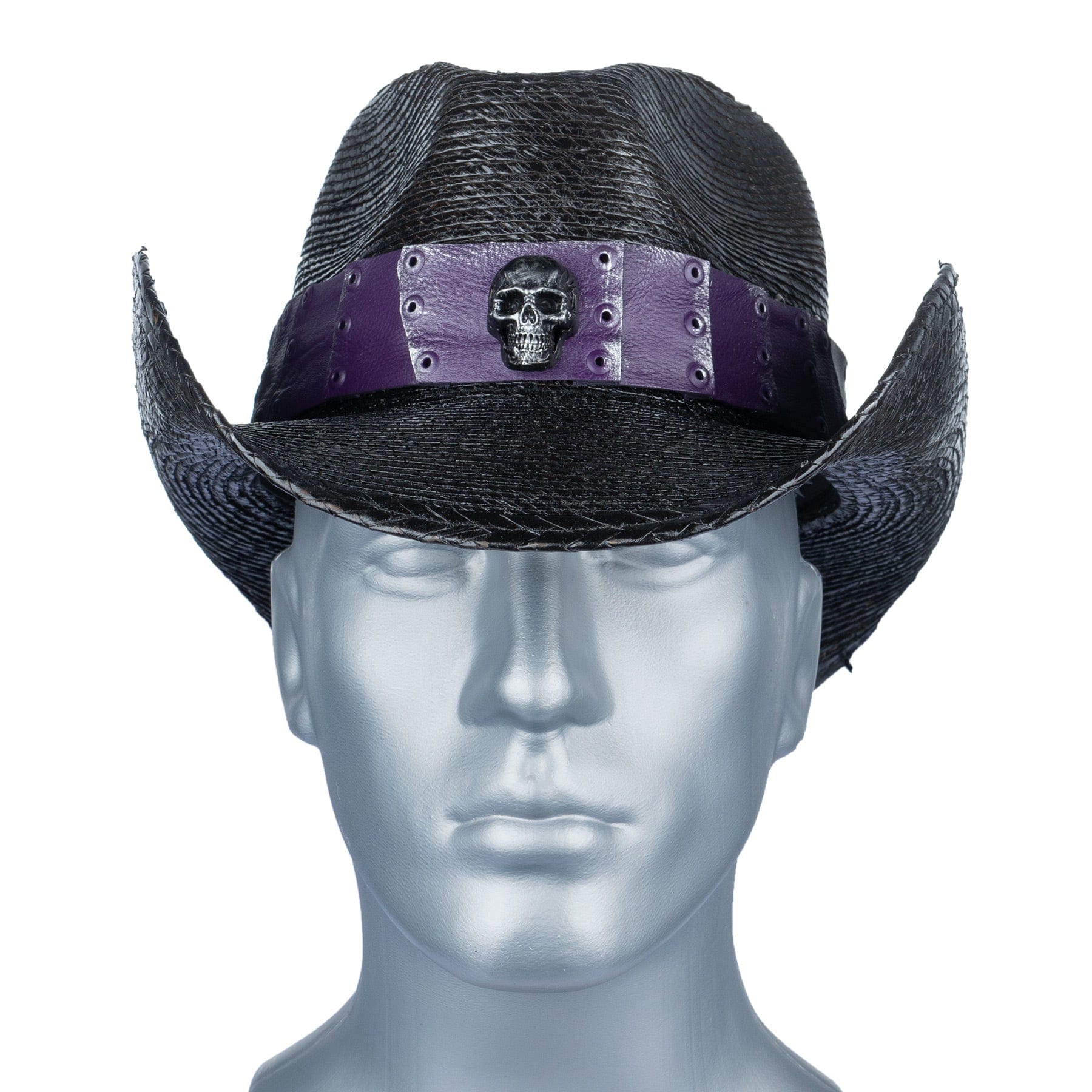 Custom Chop Shop Accessory Wornstar Custom Rocker Hat - Purple Leather Hat Band with Skull