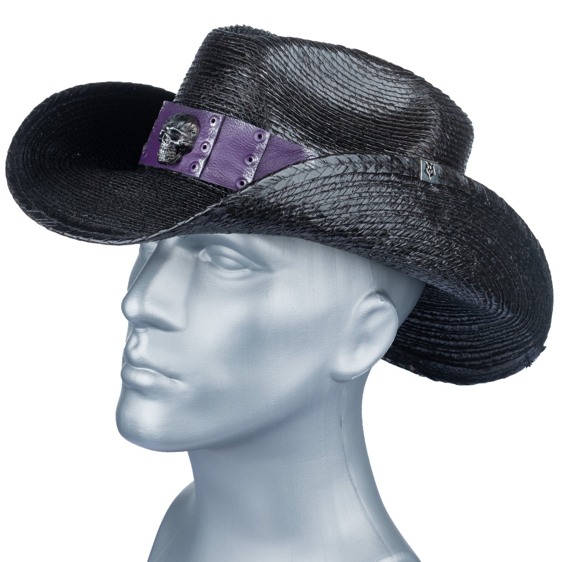 Custom Chop Shop Accessory Wornstar Custom Rocker Hat - Purple Leather Hat Band with Skull