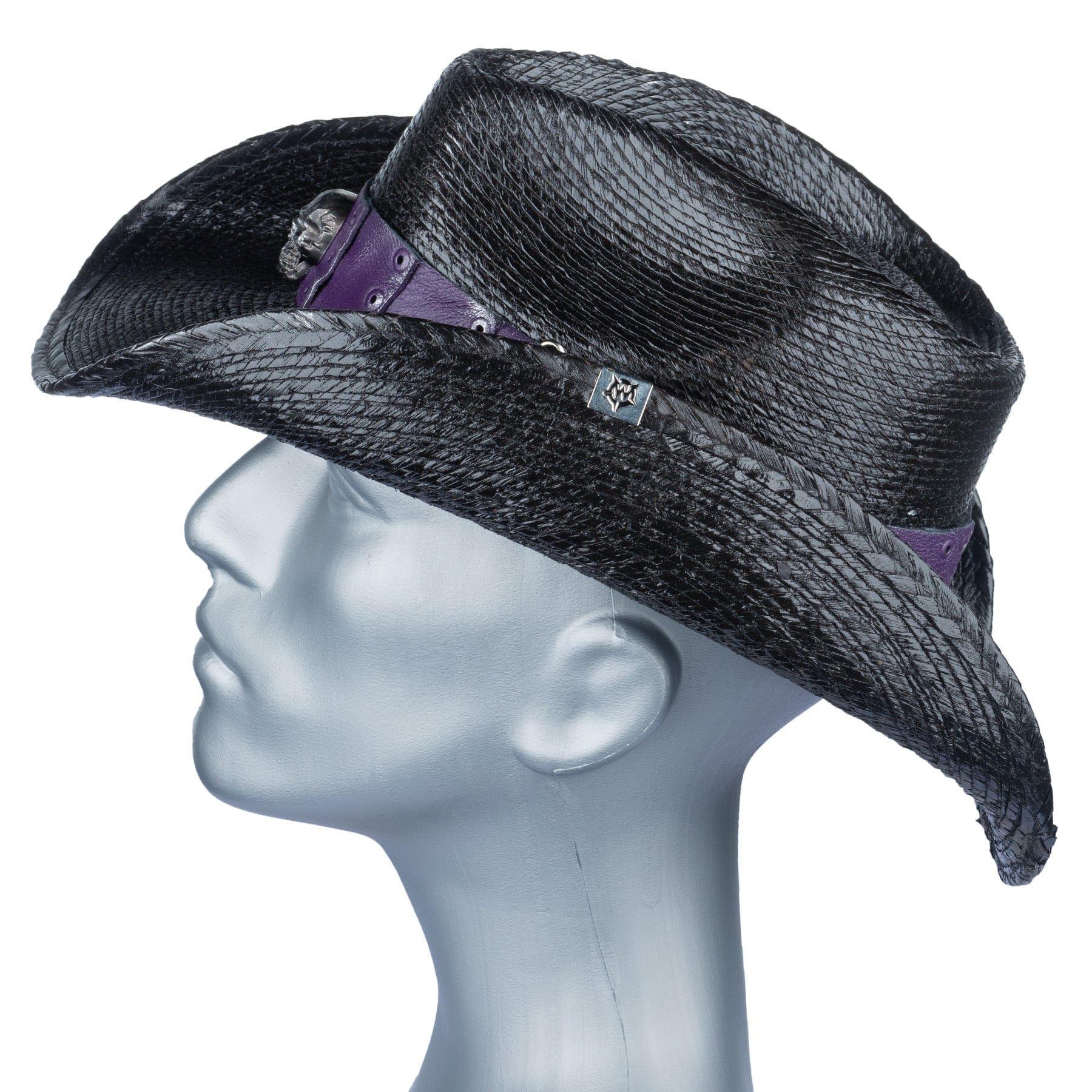 Custom Chop Shop Accessory Wornstar Custom Rocker Hat - Purple Leather Hat Band with Skull