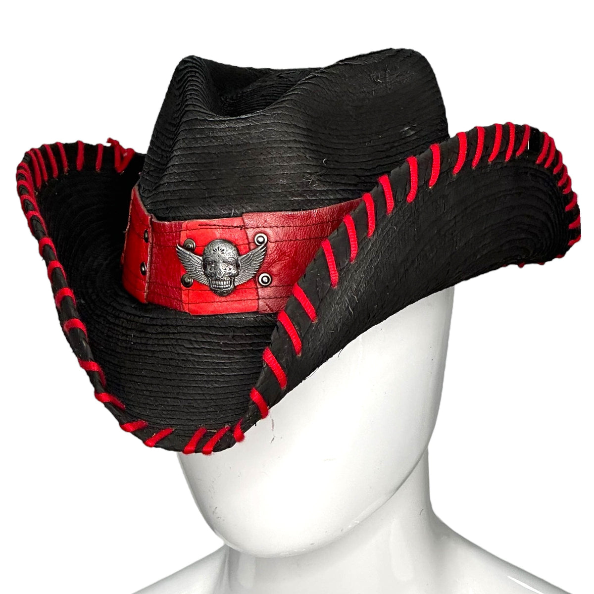 Custom Chop Shop Accessory Wornstar Custom Rocker Hat - Red Hat Band Red Stitching - Ready to ship