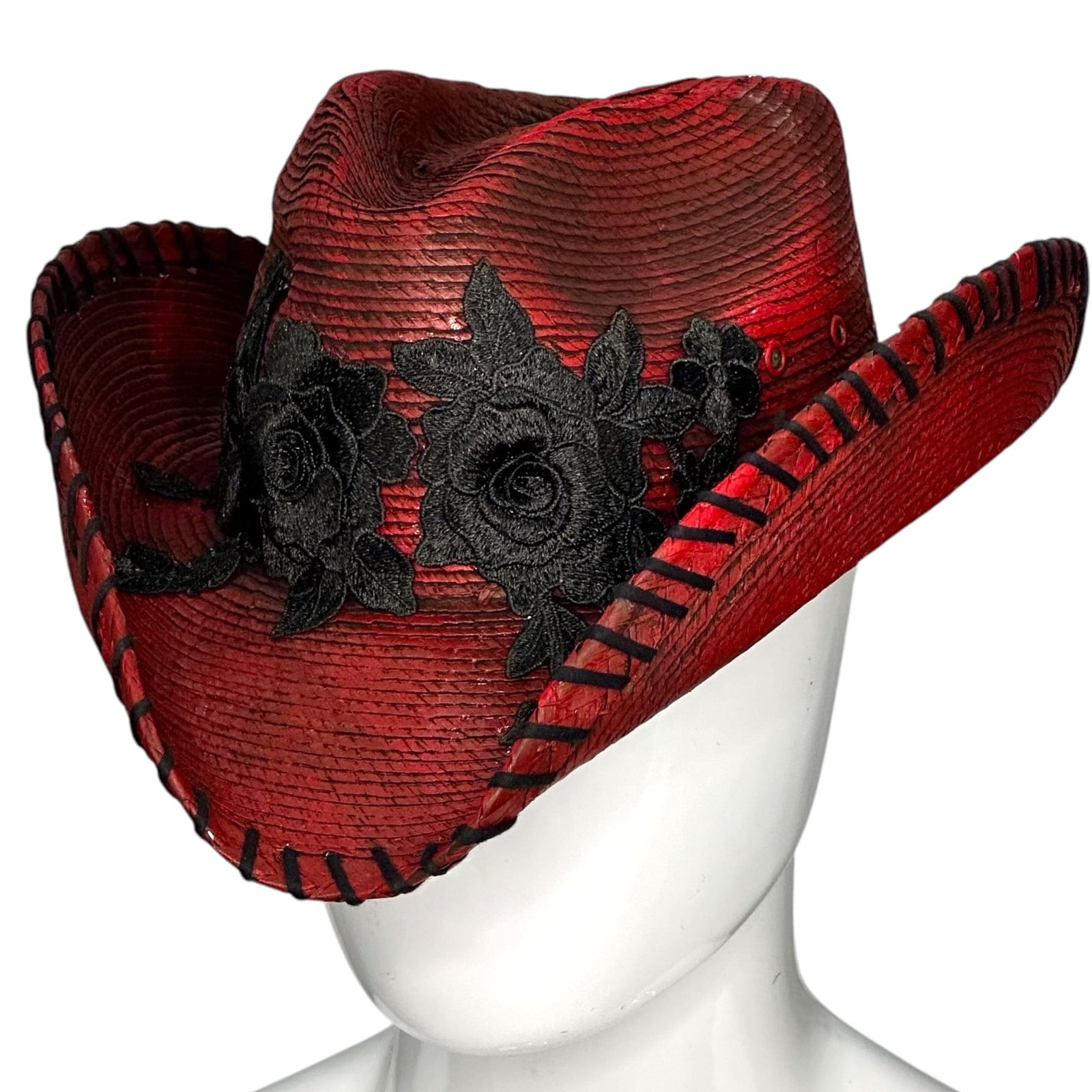 Custom Chop Shop Accessory Wornstar Custom Rocker Hat - Red Hat - Black Rose - Ready to ship