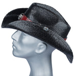 Custom Chop Shop Accessory Wornstar Custom Rocker Hat - Red Leather Hat Band with Skull