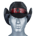 Custom Chop Shop Accessory Wornstar Custom Rocker Hat - Red Leather Hat Band with Skull