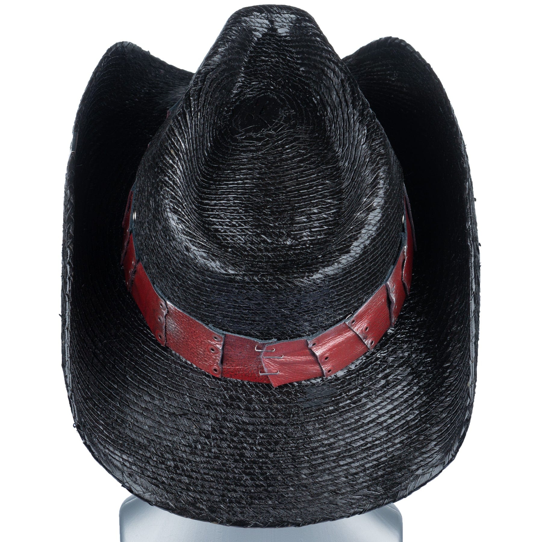 Custom Chop Shop Accessory Wornstar Custom Rocker Hat - Red Leather Hat Band with Skull