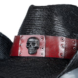 Custom Chop Shop Accessory Wornstar Custom Rocker Hat - Red Leather Hat Band with Skull