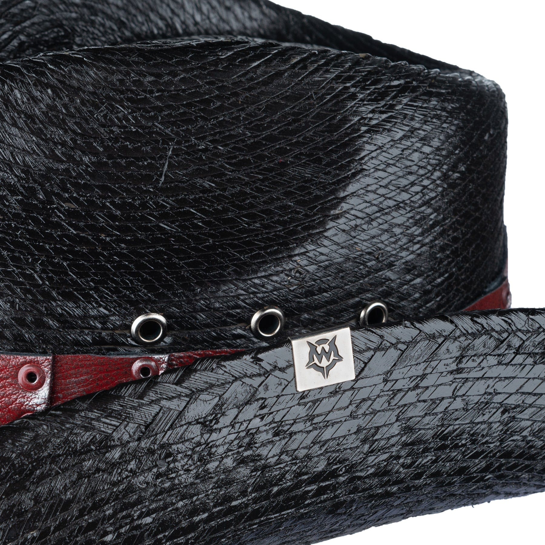 Custom Chop Shop Accessory Wornstar Custom Rocker Hat - Red Leather Hat Band with Skull