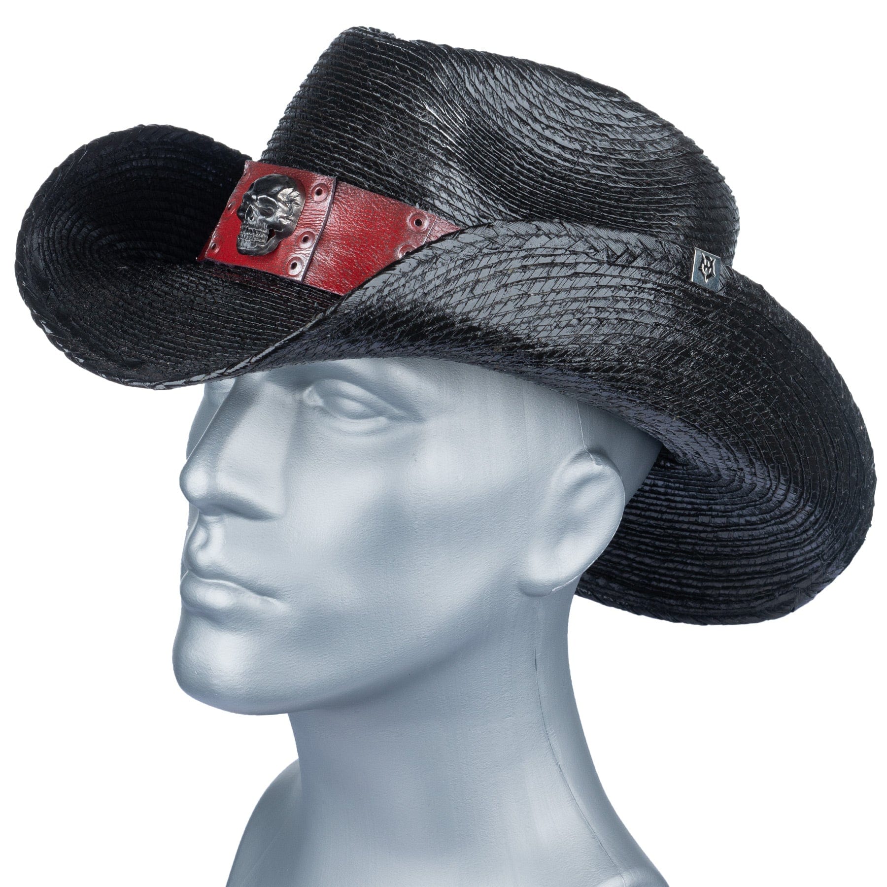 Custom Chop Shop Accessory Wornstar Custom Rocker Hat - Red Leather Hat Band with Skull