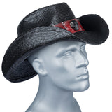 Custom Chop Shop Accessory Wornstar Custom Rocker Hat - Red Leather Hat Band with Skull