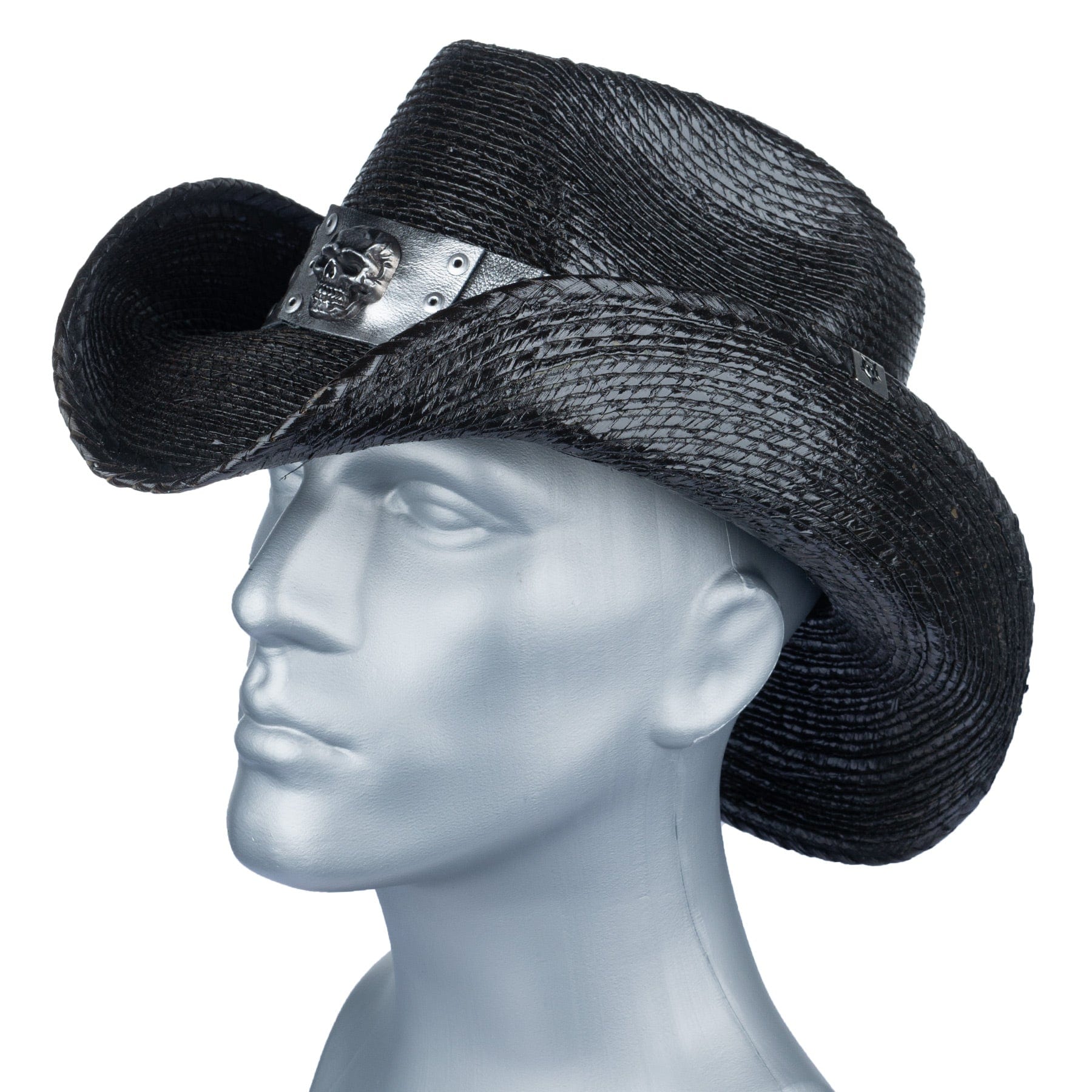 Wornstar Custom Rocker Cowboy Hat - Silver Leather Hat Band with Skull