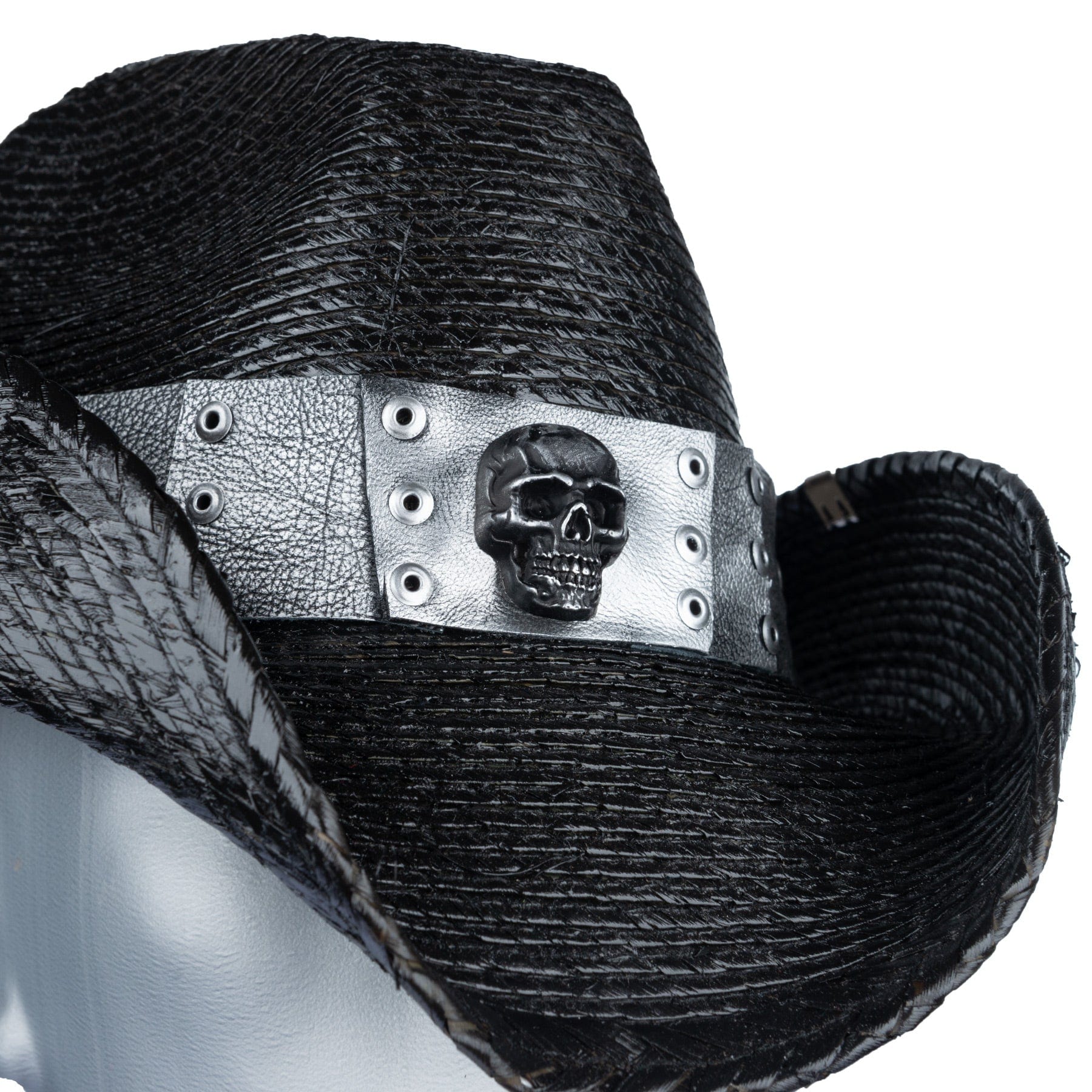 Custom Chop Shop Accessory Wornstar Custom Rocker Hat - Silver Leather Hat Band with Skull