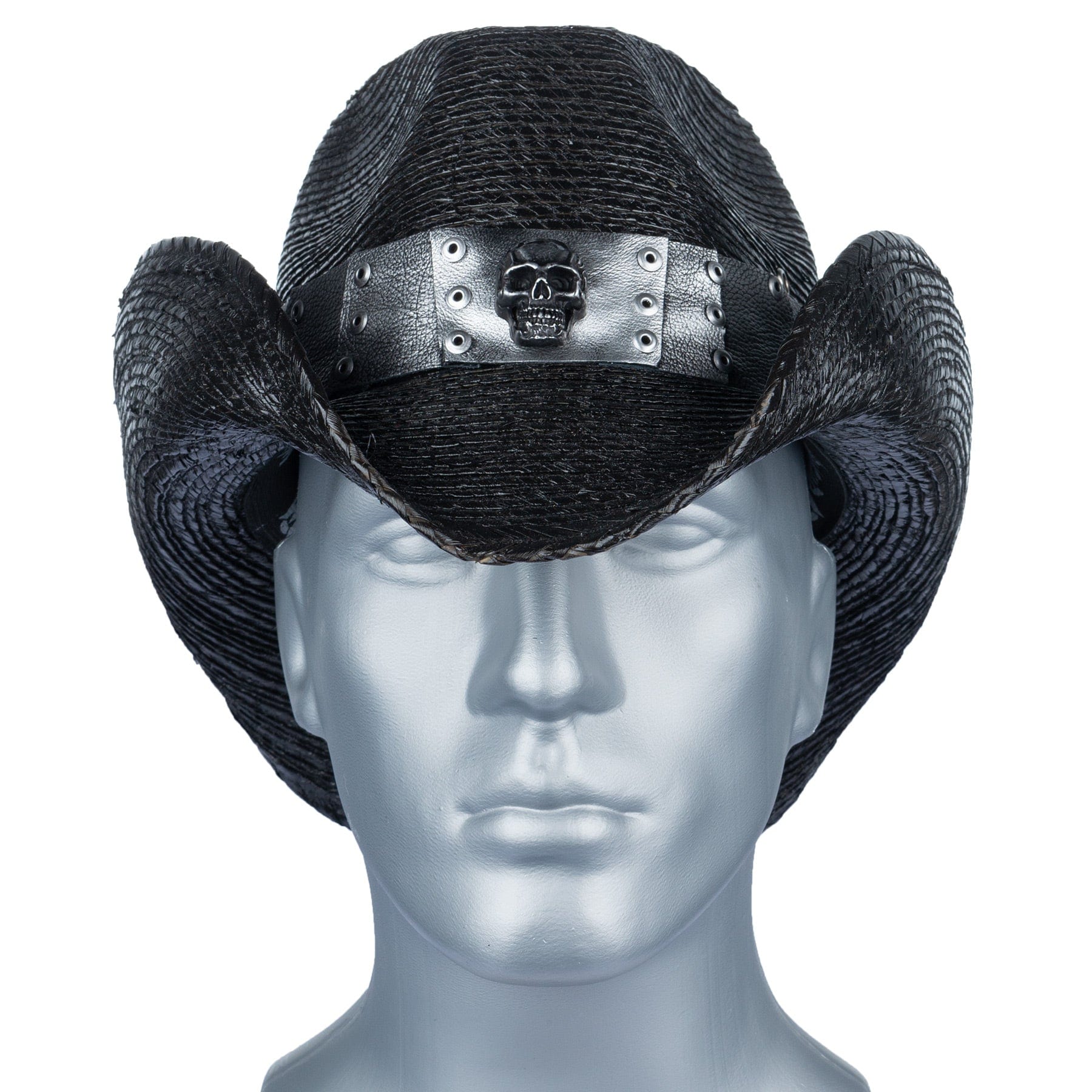 Custom Chop Shop Accessory Wornstar Custom Rocker Hat - Silver Leather Hat Band with Skull