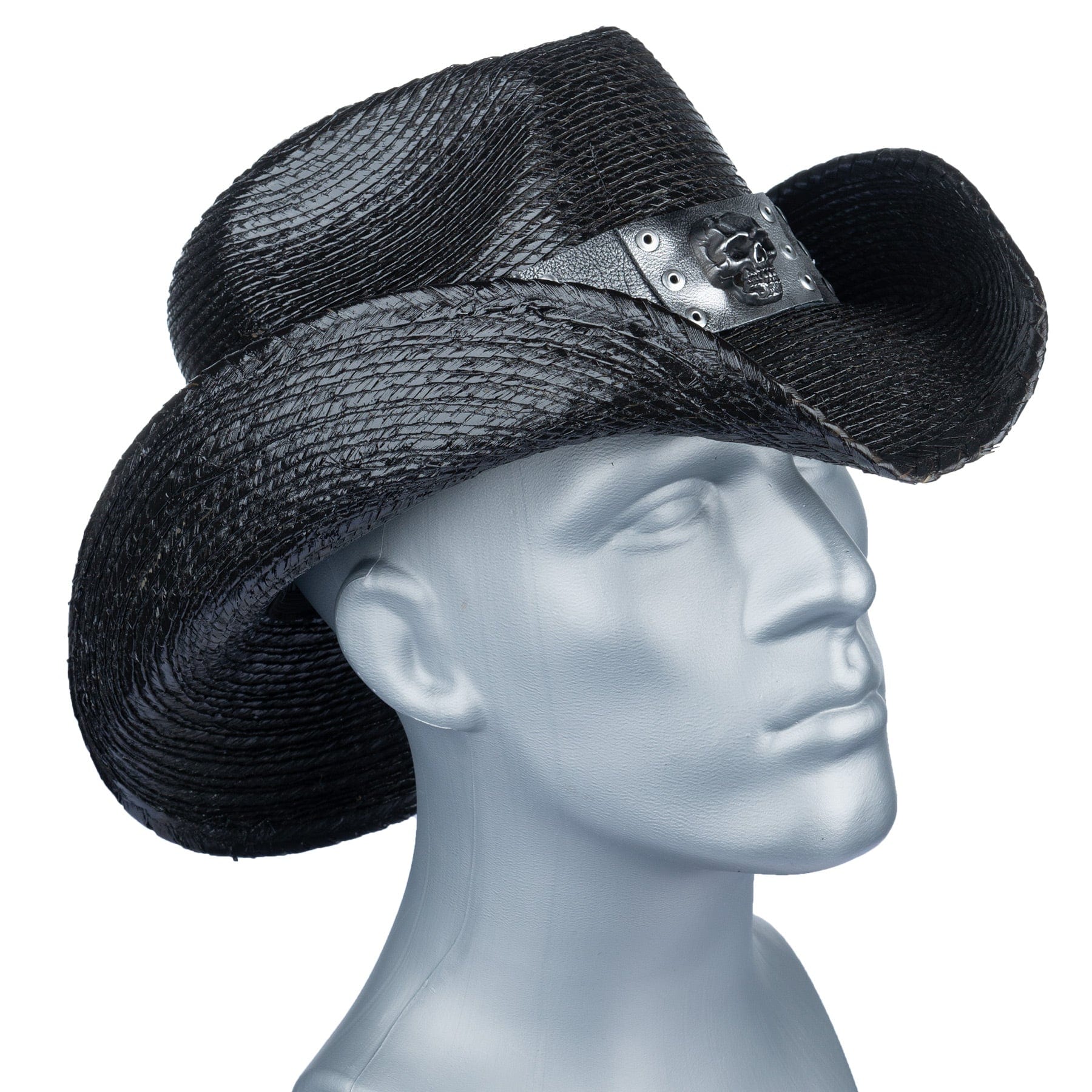 Custom Chop Shop Accessory Wornstar Custom Rocker Hat - Silver Leather Hat Band with Skull