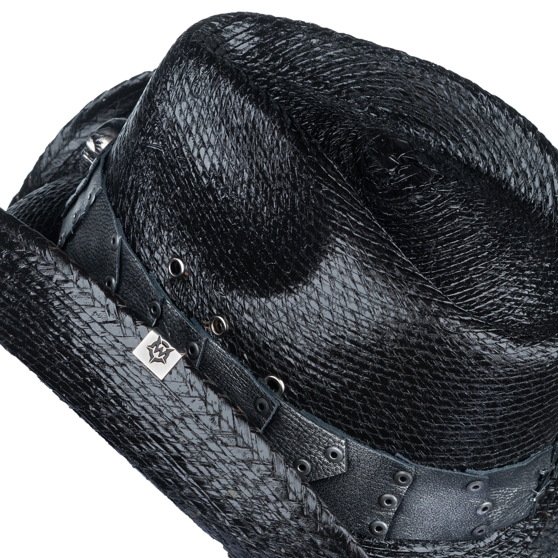 Custom Chop Shop Accessory Wornstar Custom Rocker Hat - Silver Leather Hat Band with Skull