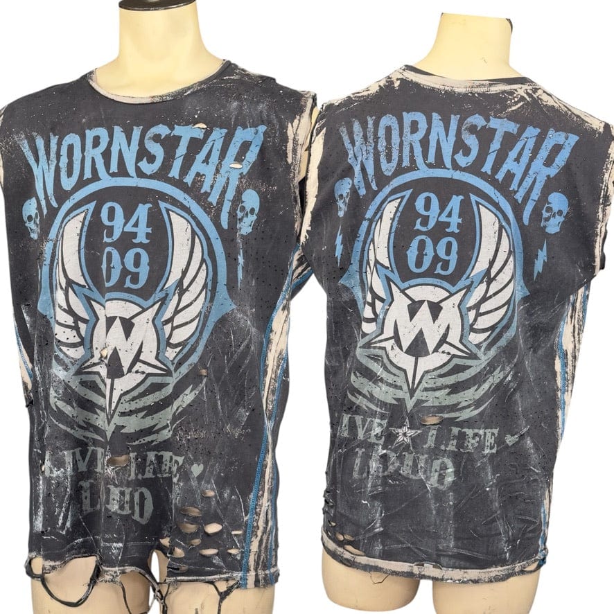 Custom Chop Shop T-Shirt Wornstar Custom - Sleeveless Cut Tee - Blue Live Life Loud - Ready to Ship