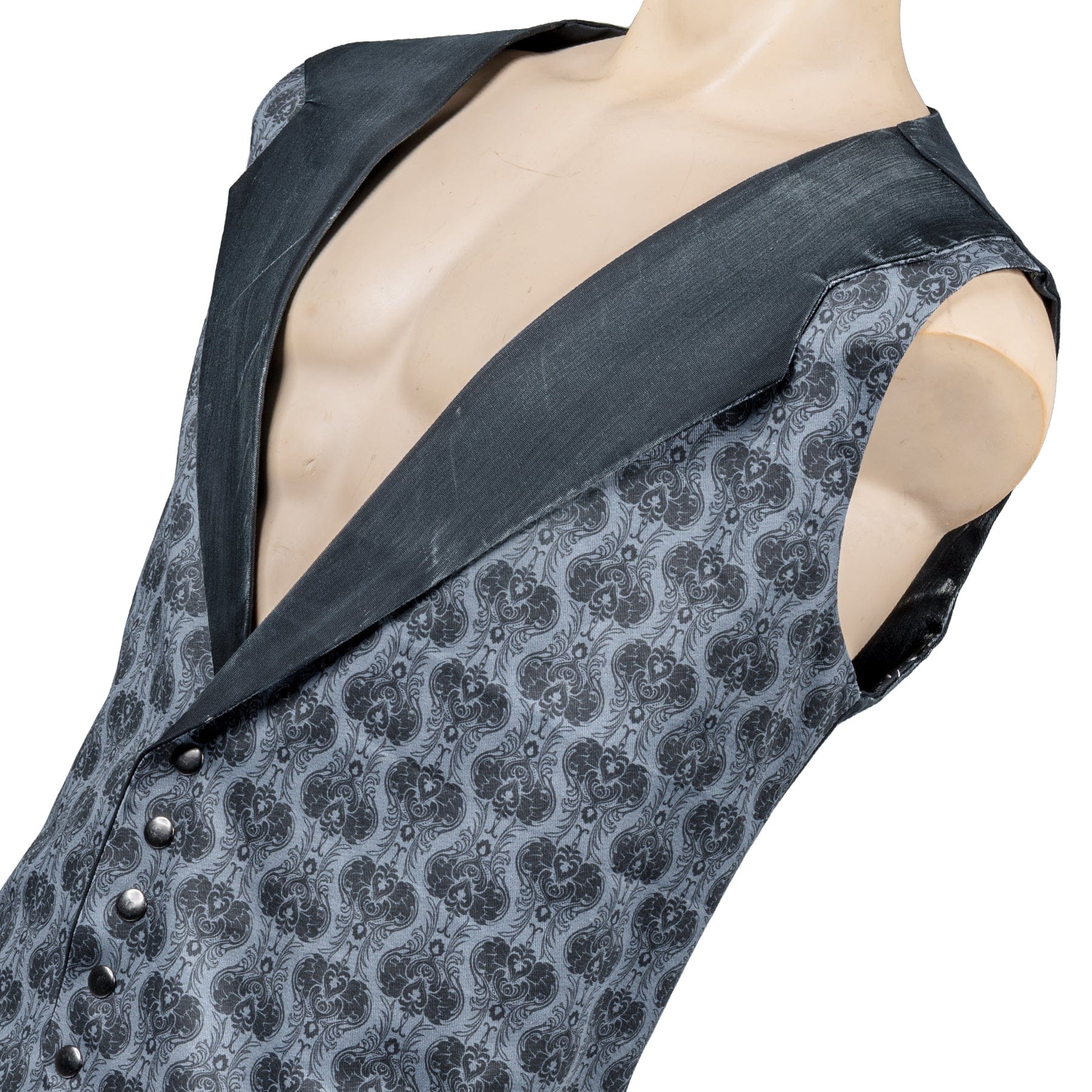 Custom Chop Shop Jacket Wornstar Custom Vest - Brocade Print Reversible - Distressed Gray and Black - Ready to Ship Size XL