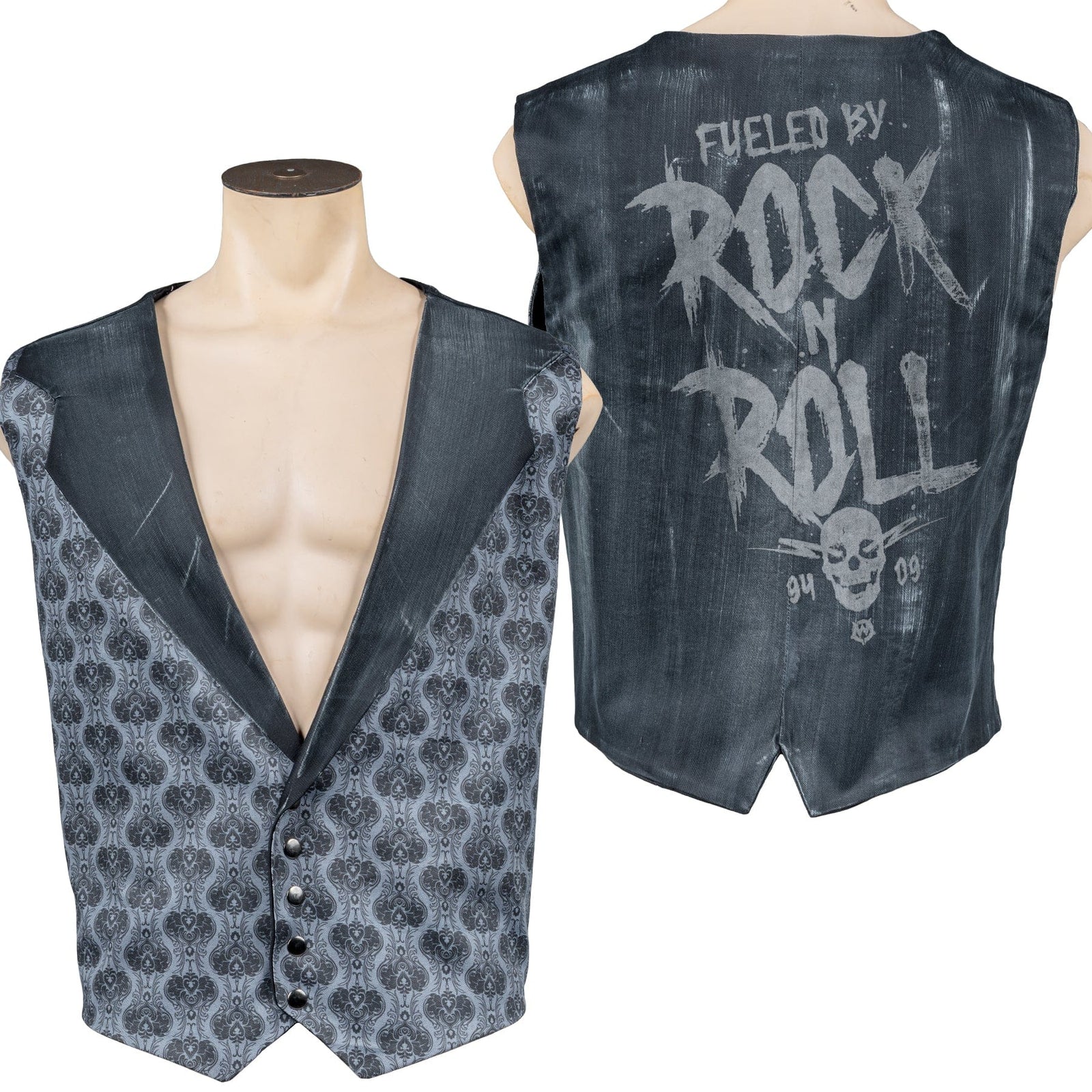 Custom Chop Shop Jacket Wornstar Custom Vest - Brocade Print Reversible - Distressed Gray and Black - Ready to Ship Size XL