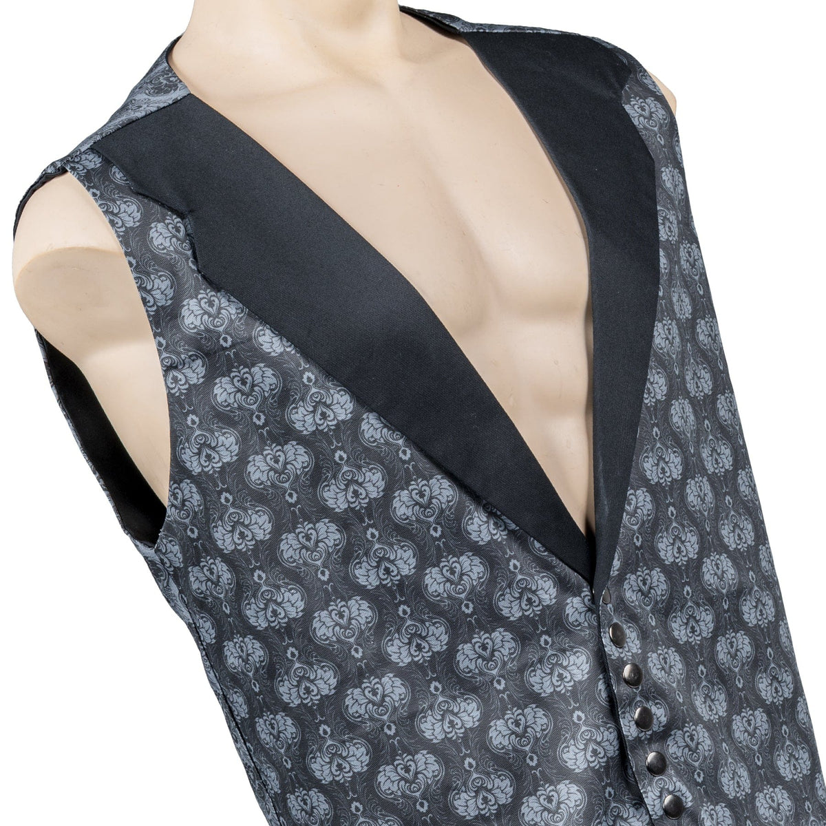 Custom Chop Shop Jacket Wornstar Custom Vest - Brocade Print Reversible - Gray and Black - Ready to Ship Size XL