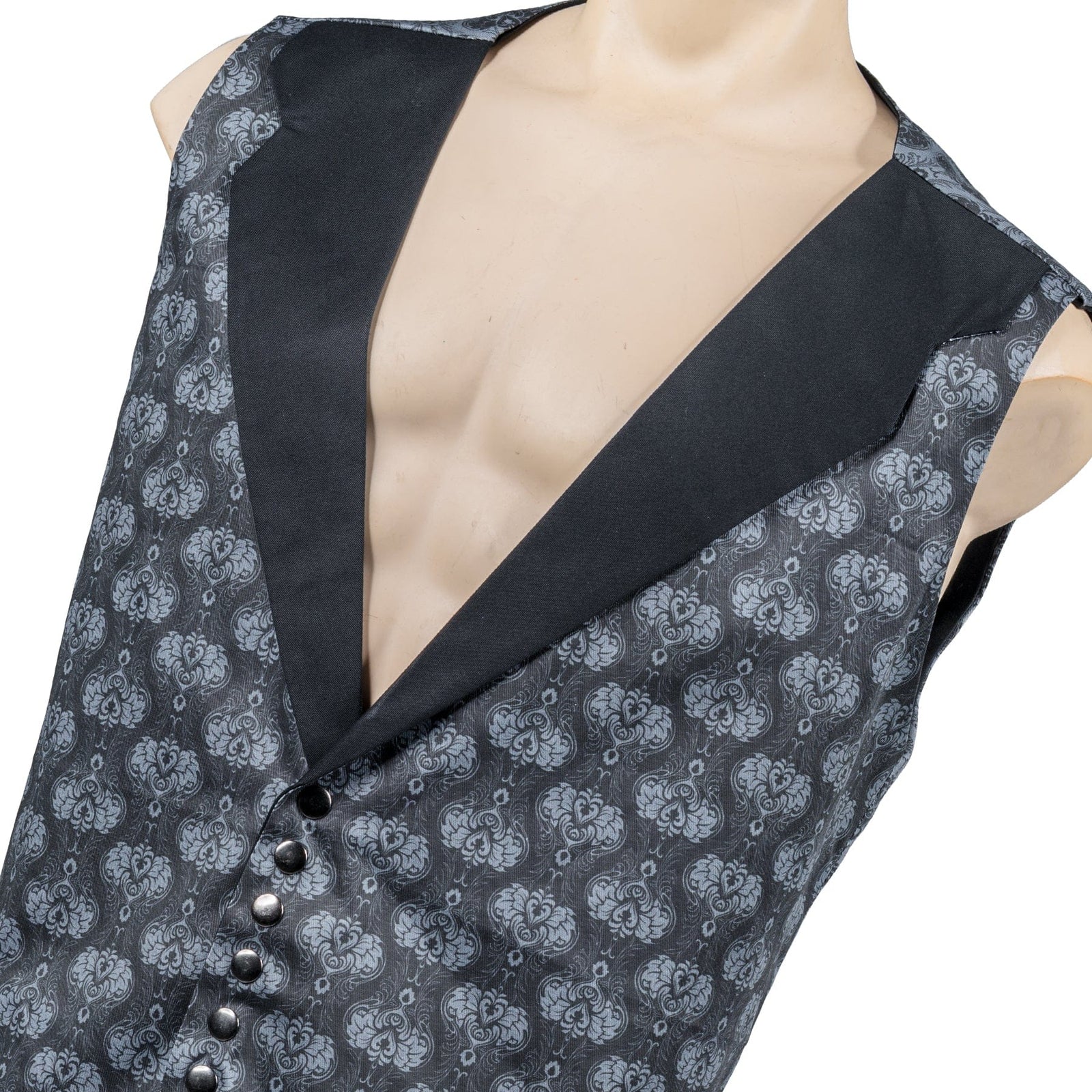 Custom Chop Shop Jacket Wornstar Custom Vest - Brocade Print Reversible - Gray and Black - Ready to Ship Size XL