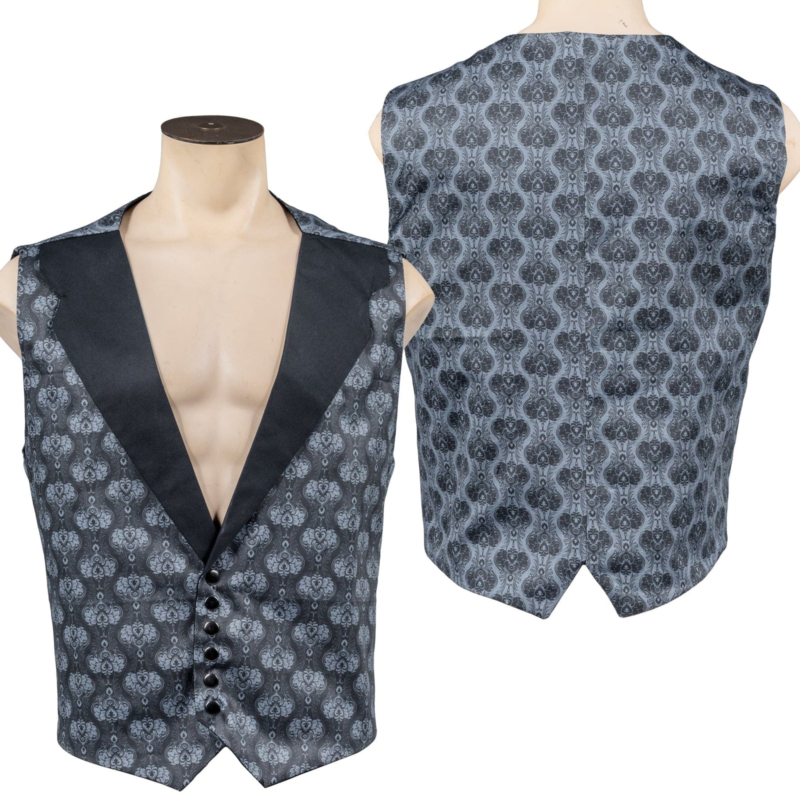 Custom Chop Shop Jacket Wornstar Custom Vest - Brocade Print Reversible - Gray and Black - Ready to Ship Size XL