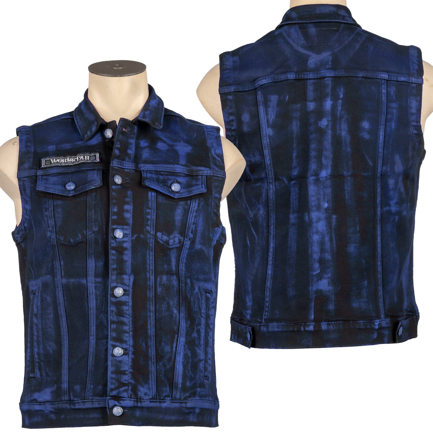 Custom Chop Shop Jacket Wornstar Custom Vest - Cobalt Blue Alloy Washed