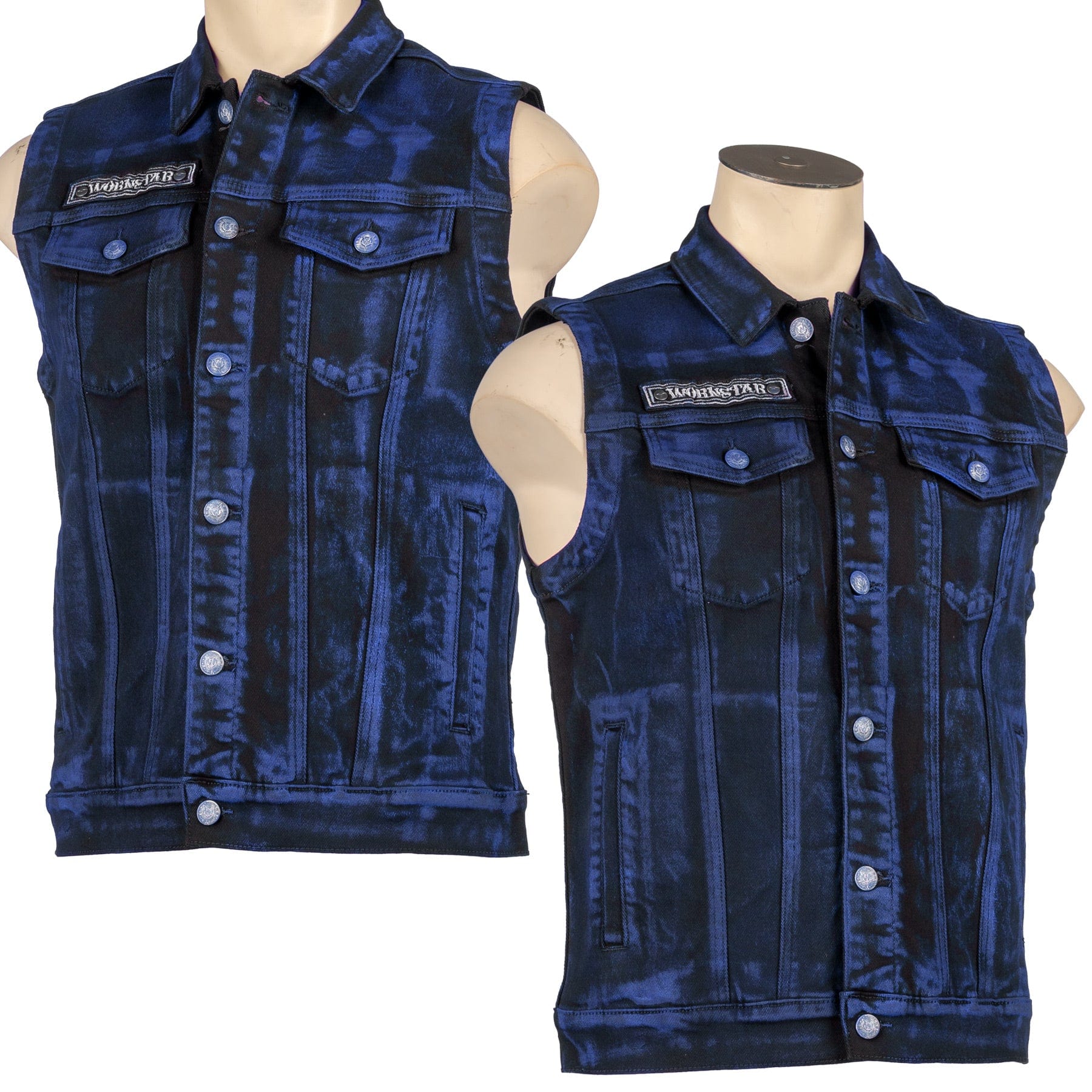 Custom Chop Shop Jacket Wornstar Custom Vest - Cobalt Blue Alloy Washed