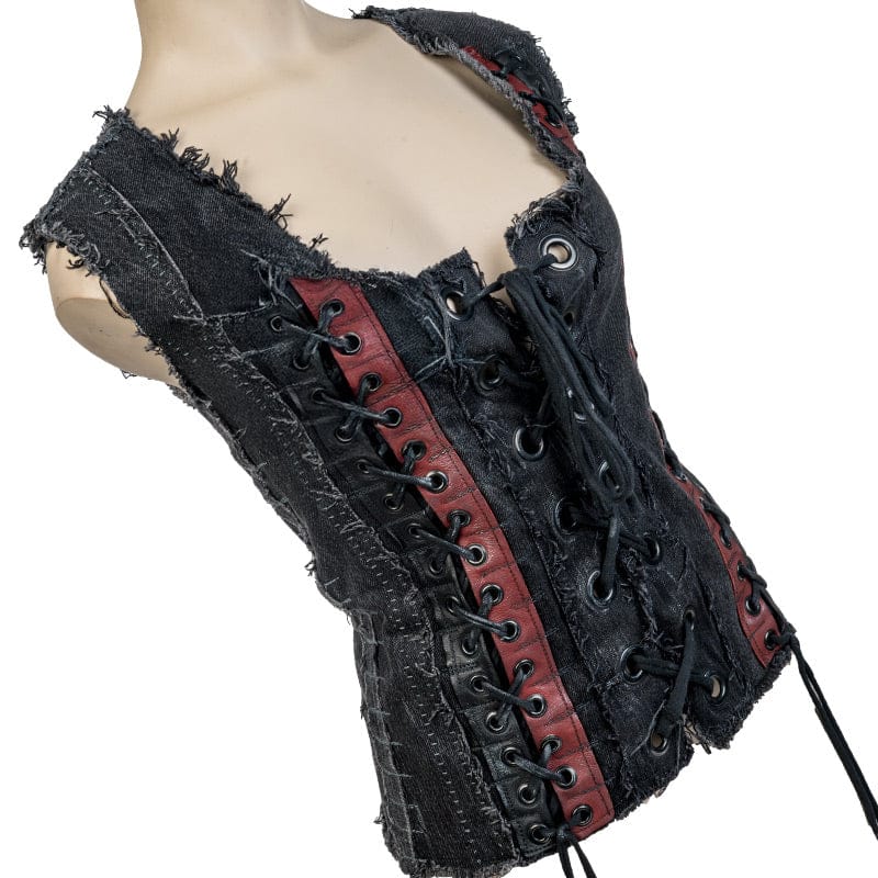 Custom Chop Shop Jacket Wornstar Custom Vest -Denim and Leather Corset - Live Life Loud