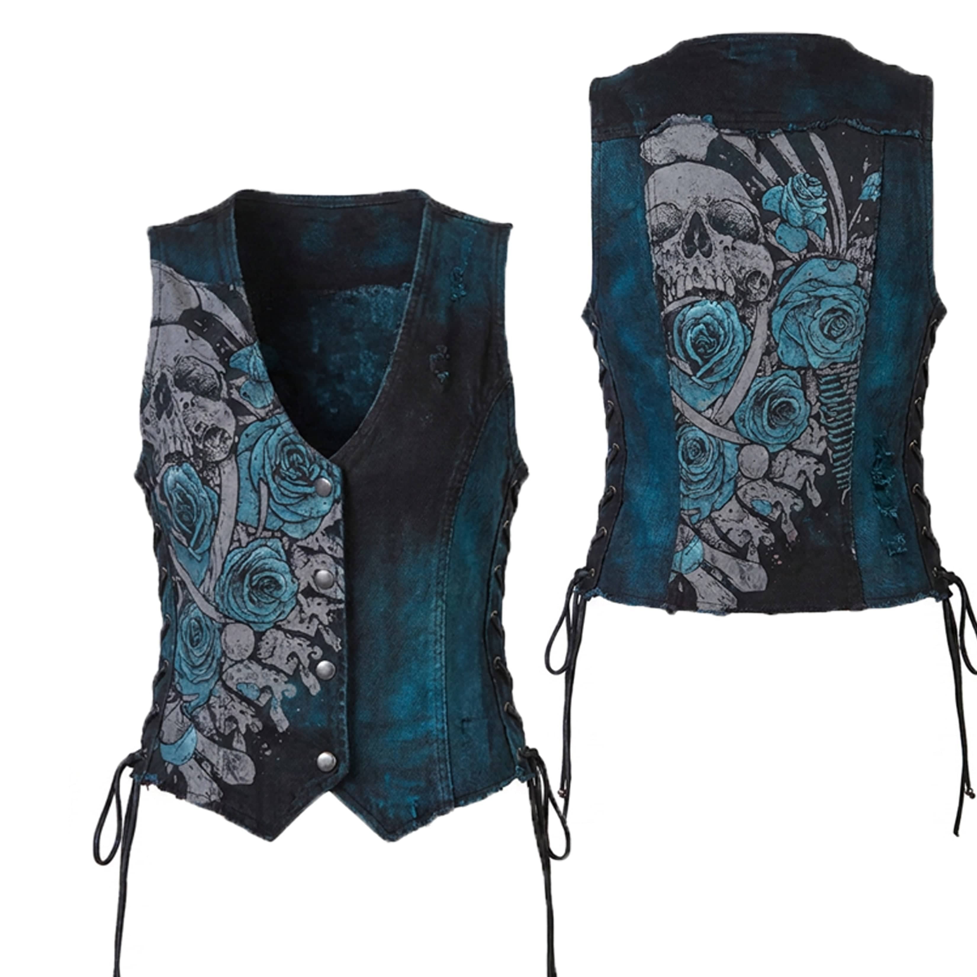 Custom Chop Shop Jacket Wornstar Custom Vest - Heartbreaking Bones - Teal