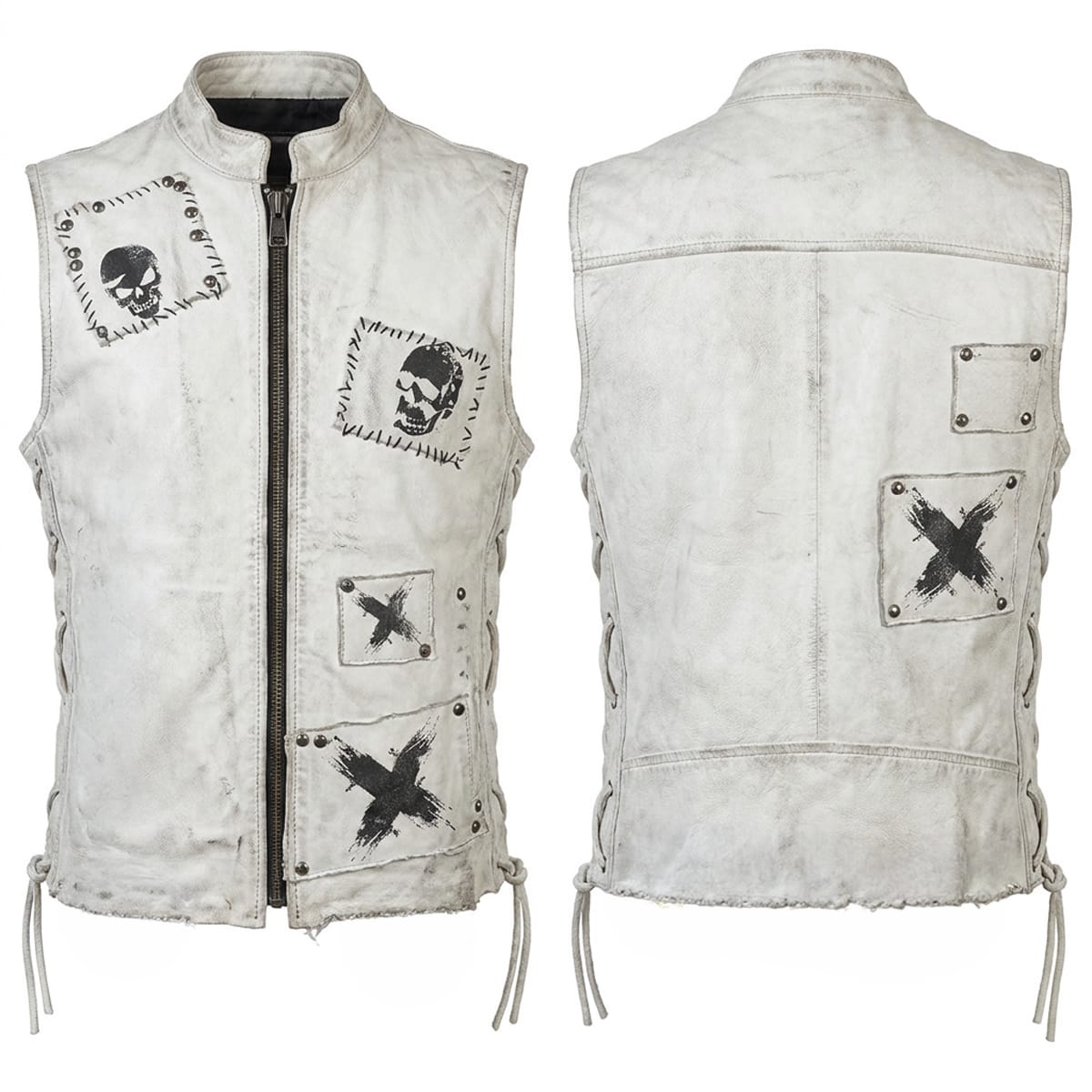 Custom Chop Shop Jacket Wornstar Custom Vest - Motor City - White