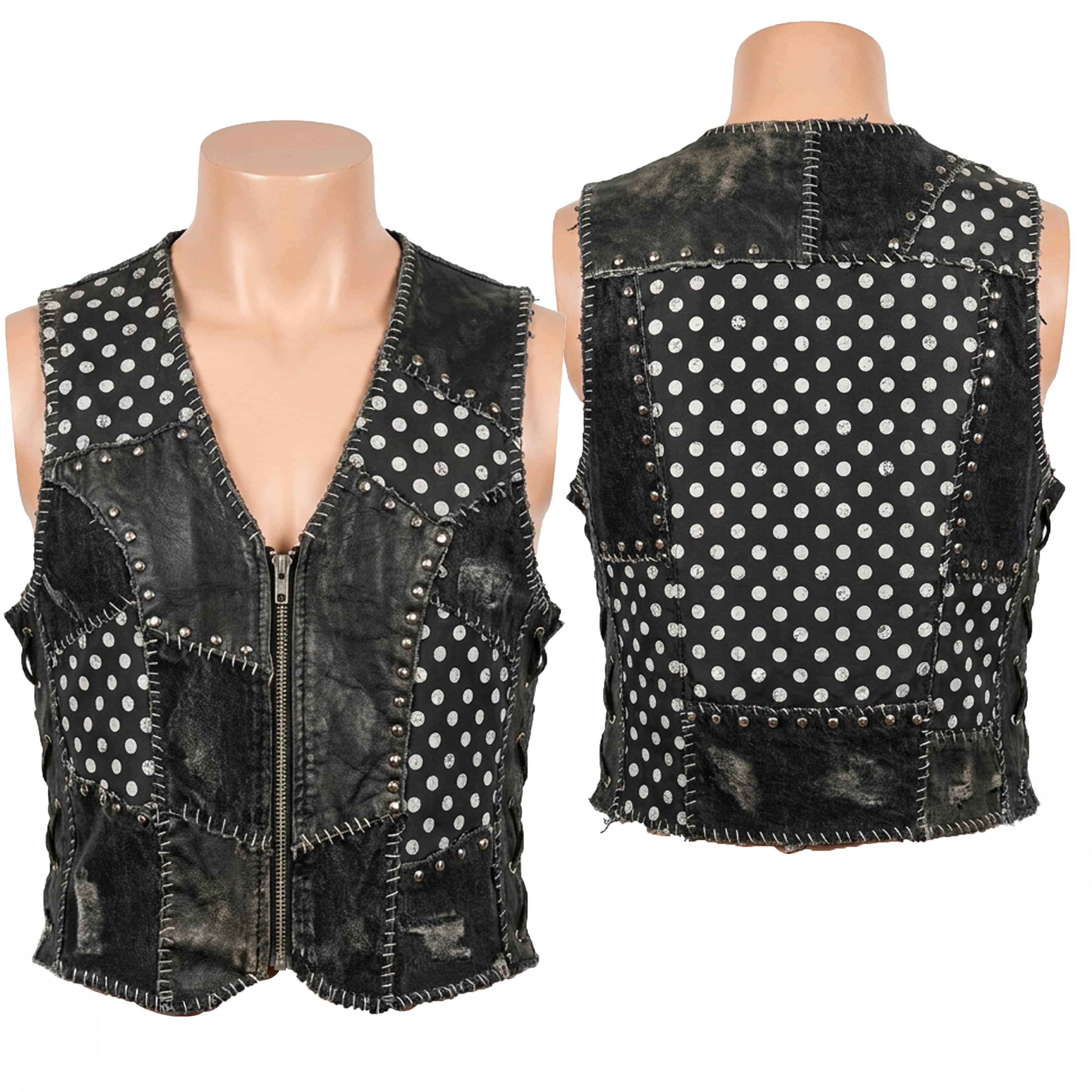 Custom Chop Shop Jacket Wornstar Custom Vest - Polka Dots - Black and White - Handstitched
