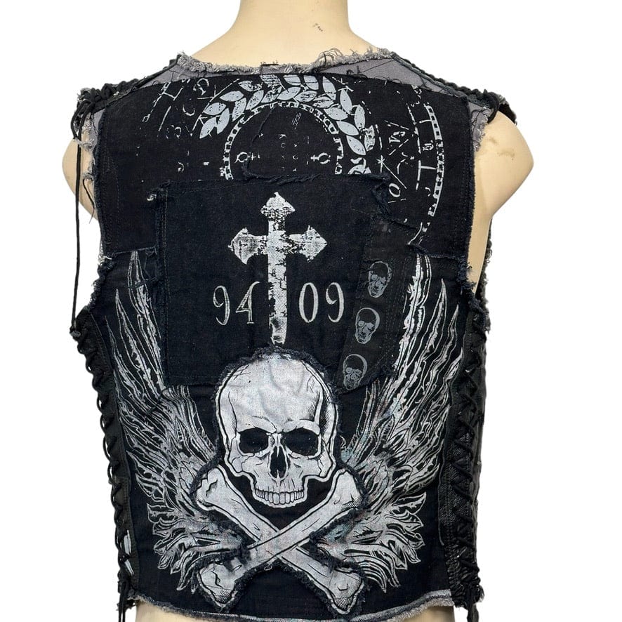 Custom Chop Shop Jacket Wornstar Custom Vest - Salvaged - Skull and Wings - One of a kind - Ready to ship - Size Large