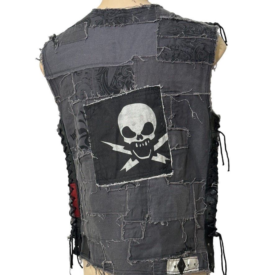 Custom Chop Shop Jacket Wornstar Custom Vest - Salvaged - Skull Lightning - Ready to ship - Size Large