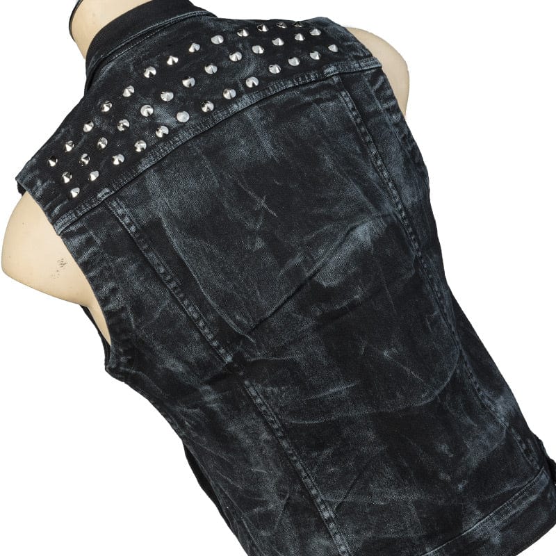 Custom Chop Shop Jacket Wornstar Custom Vest - Smoke Washed Studded