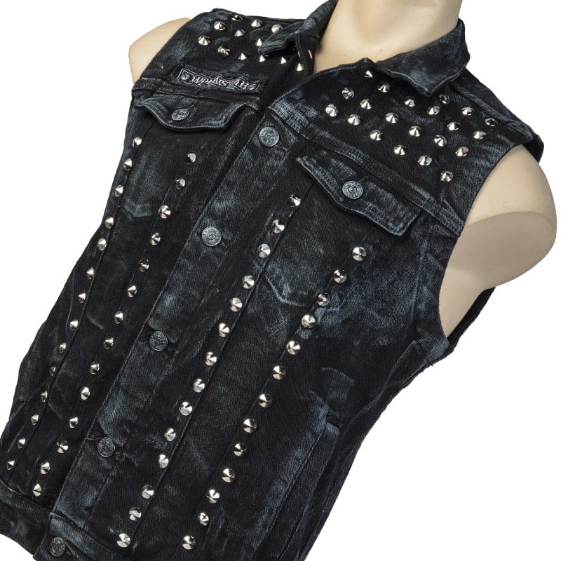 Custom Chop Shop Jacket Wornstar Custom Vest - Smoke Washed Studded