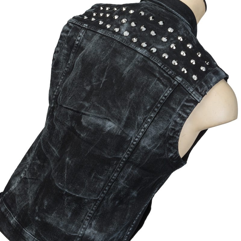 Custom Chop Shop Jacket Wornstar Custom Vest - Smoke Washed Studded