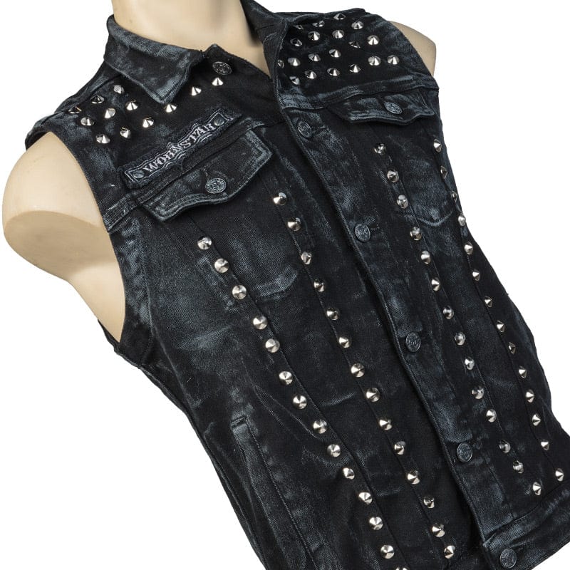 Custom Chop Shop Jacket Wornstar Custom Vest - Smoke Washed Studded
