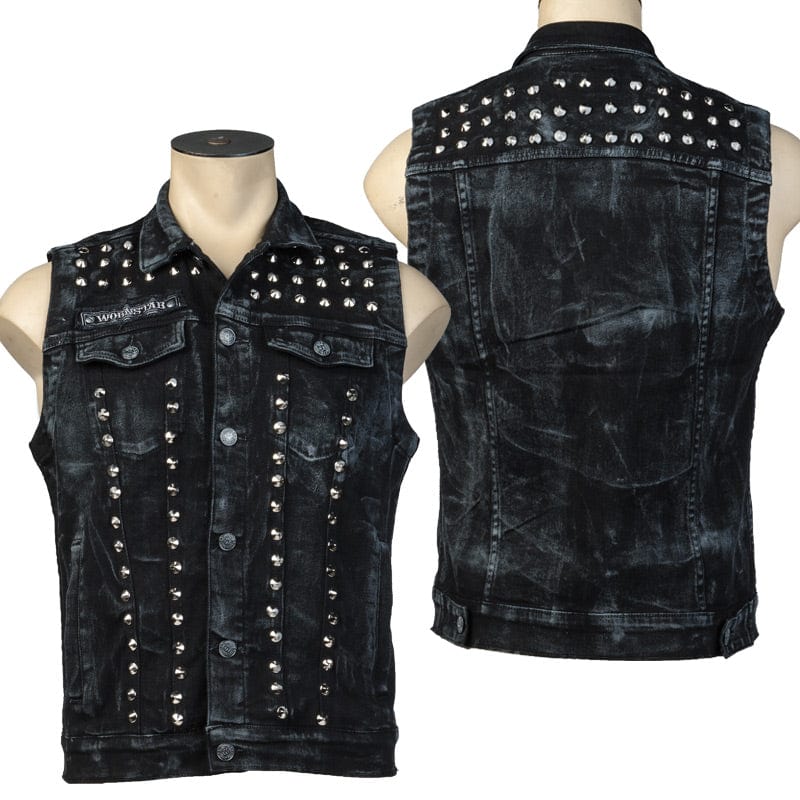Custom Chop Shop Jacket Wornstar Custom Vest - Smoke Washed Studded