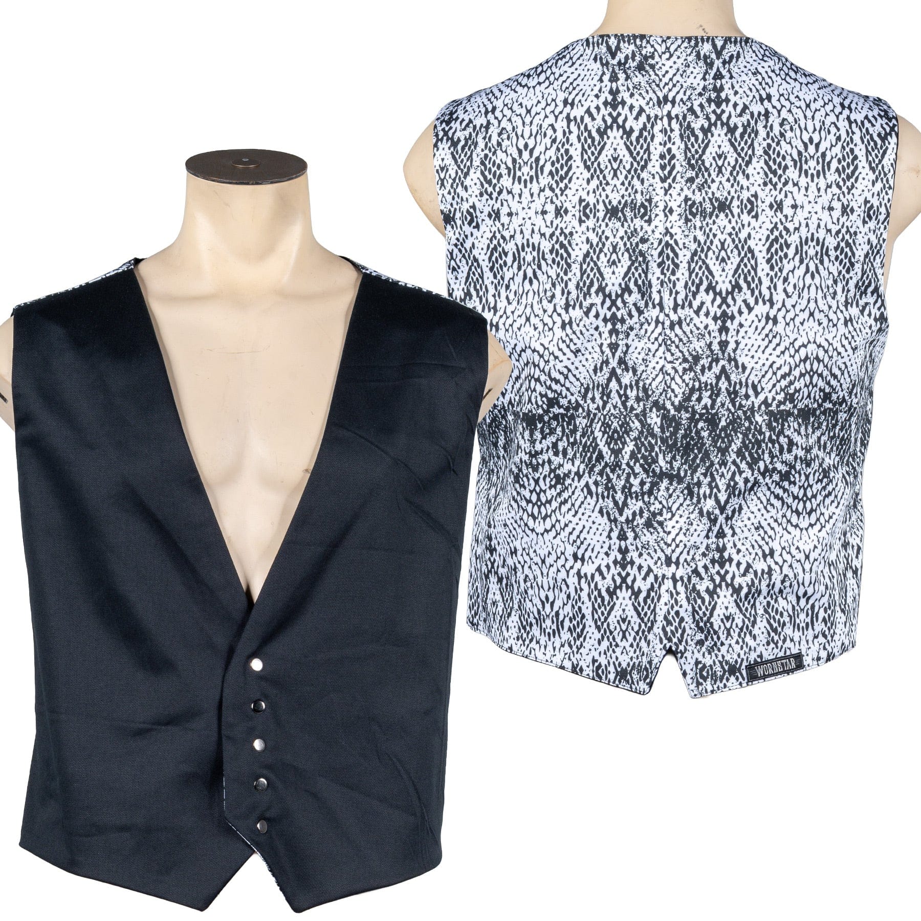 Custom Chop Shop Jacket Wornstar Custom Vest - White Snake Print Reversible - Ready to Ship Size XL