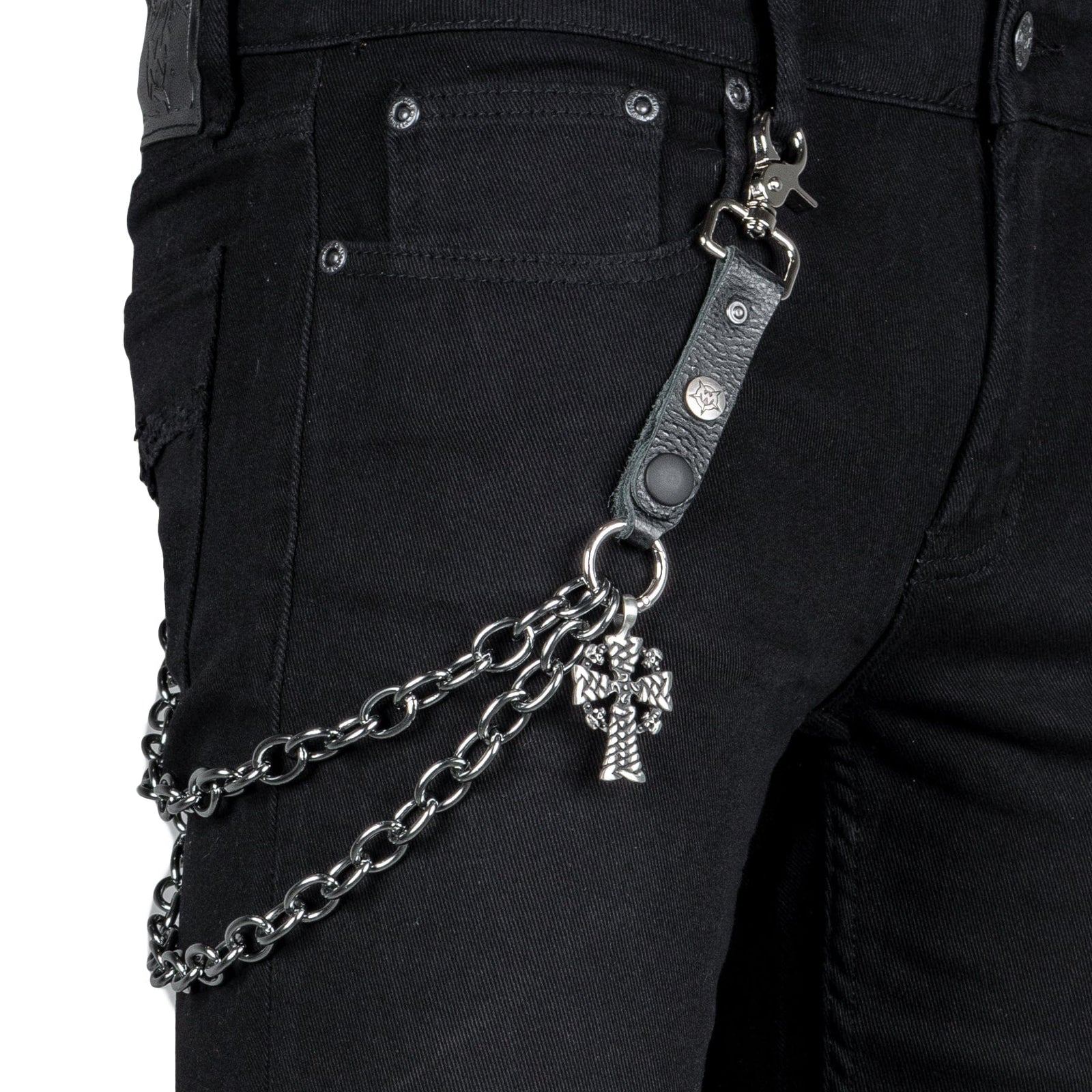 Custom Chop Shop Accessory Wornstar Custom Wallet Chain - Handmade Leather Top with Skulls Cross